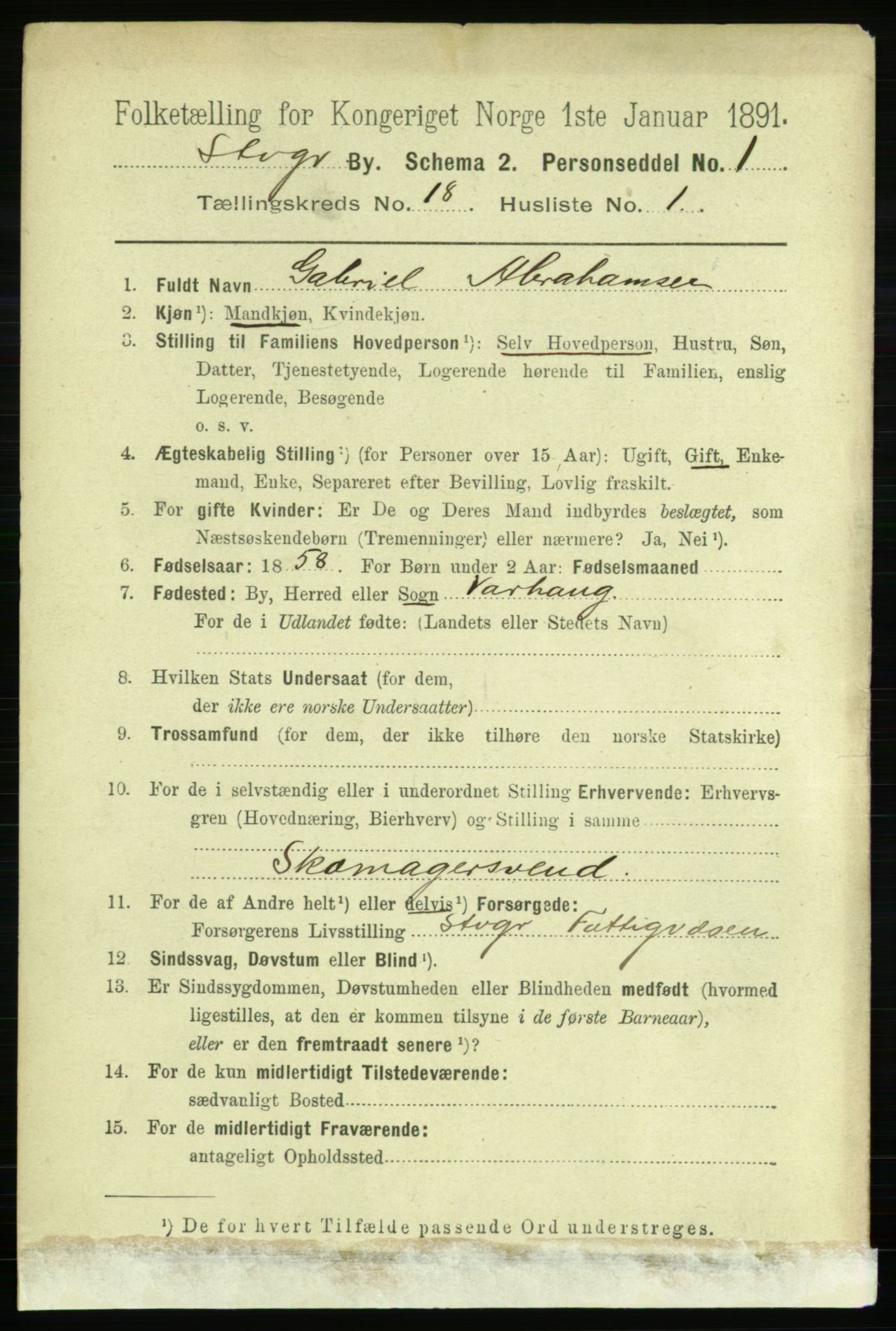 RA, 1891 census for 1103 Stavanger, 1891, p. 21128