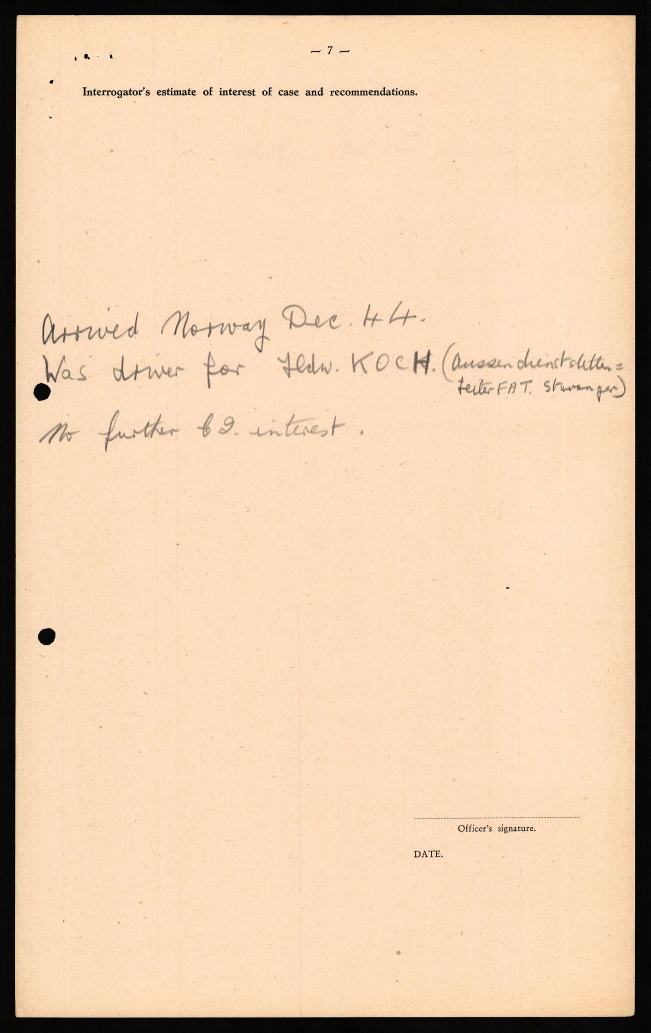 Forsvaret, Forsvarets overkommando II, RA/RAFA-3915/D/Db/L0028: CI Questionaires. Tyske okkupasjonsstyrker i Norge. Tyskere., 1945-1946, p. 8
