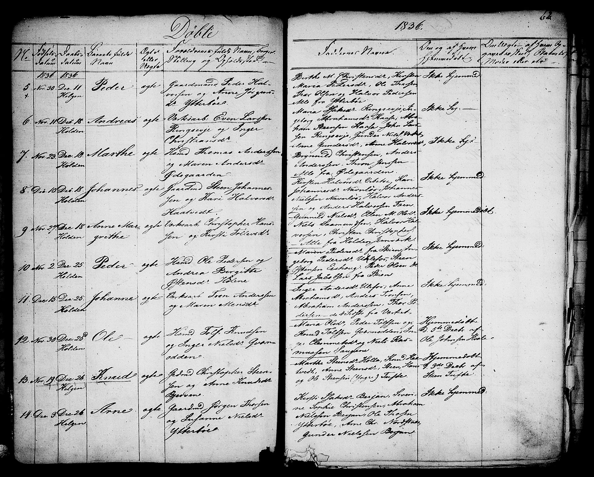 Holla kirkebøker, SAKO/A-272/F/Fa/L0004: Parish register (official) no. 4, 1830-1848, p. 62