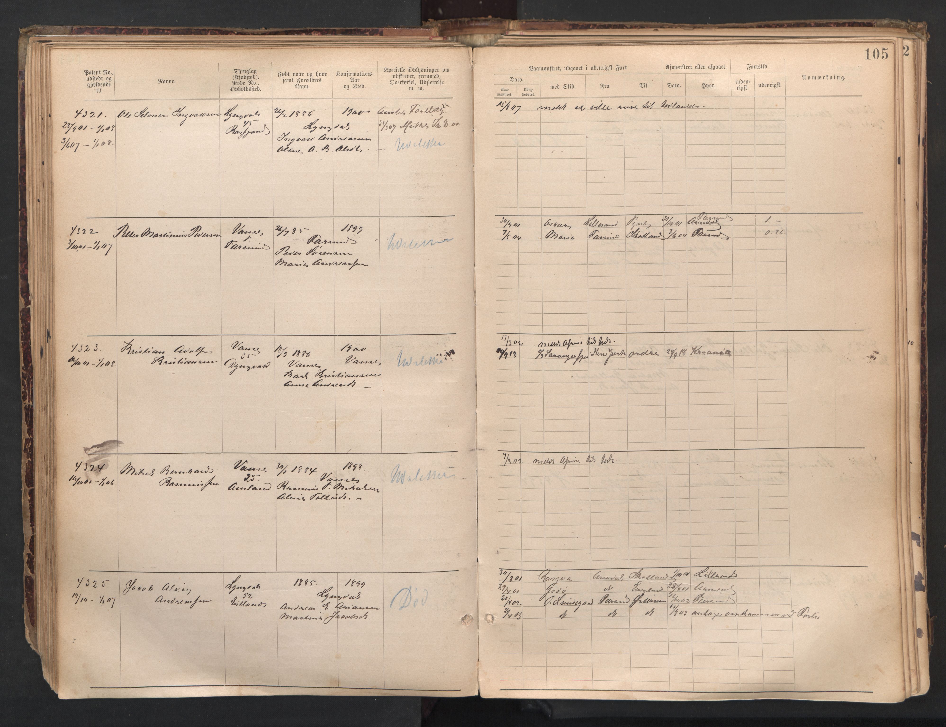 Farsund mønstringskrets, AV/SAK-2031-0017/F/Fa/L0007: Annotasjonsrulle nr 3806-5294 med register, Z-4, 1894-1934, p. 134