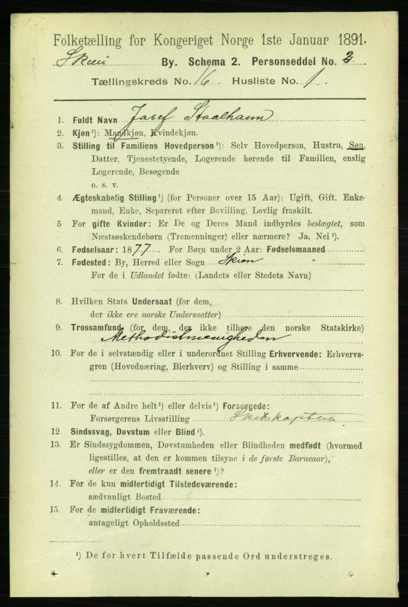 RA, 1891 census for 0806 Skien, 1891, p. 4556