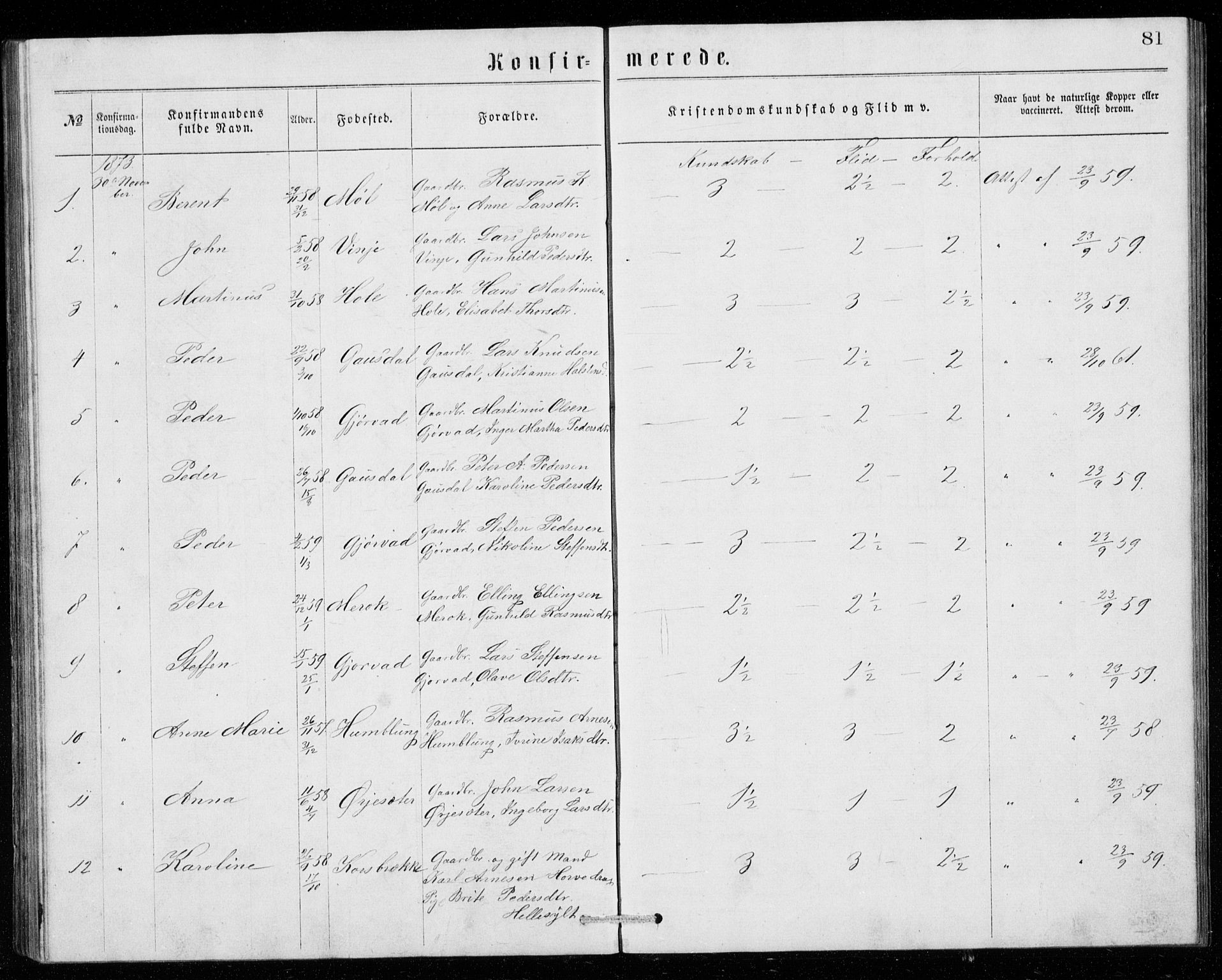 Ministerialprotokoller, klokkerbøker og fødselsregistre - Møre og Romsdal, SAT/A-1454/518/L0235: Parish register (copy) no. 518C02, 1867-1888, p. 81