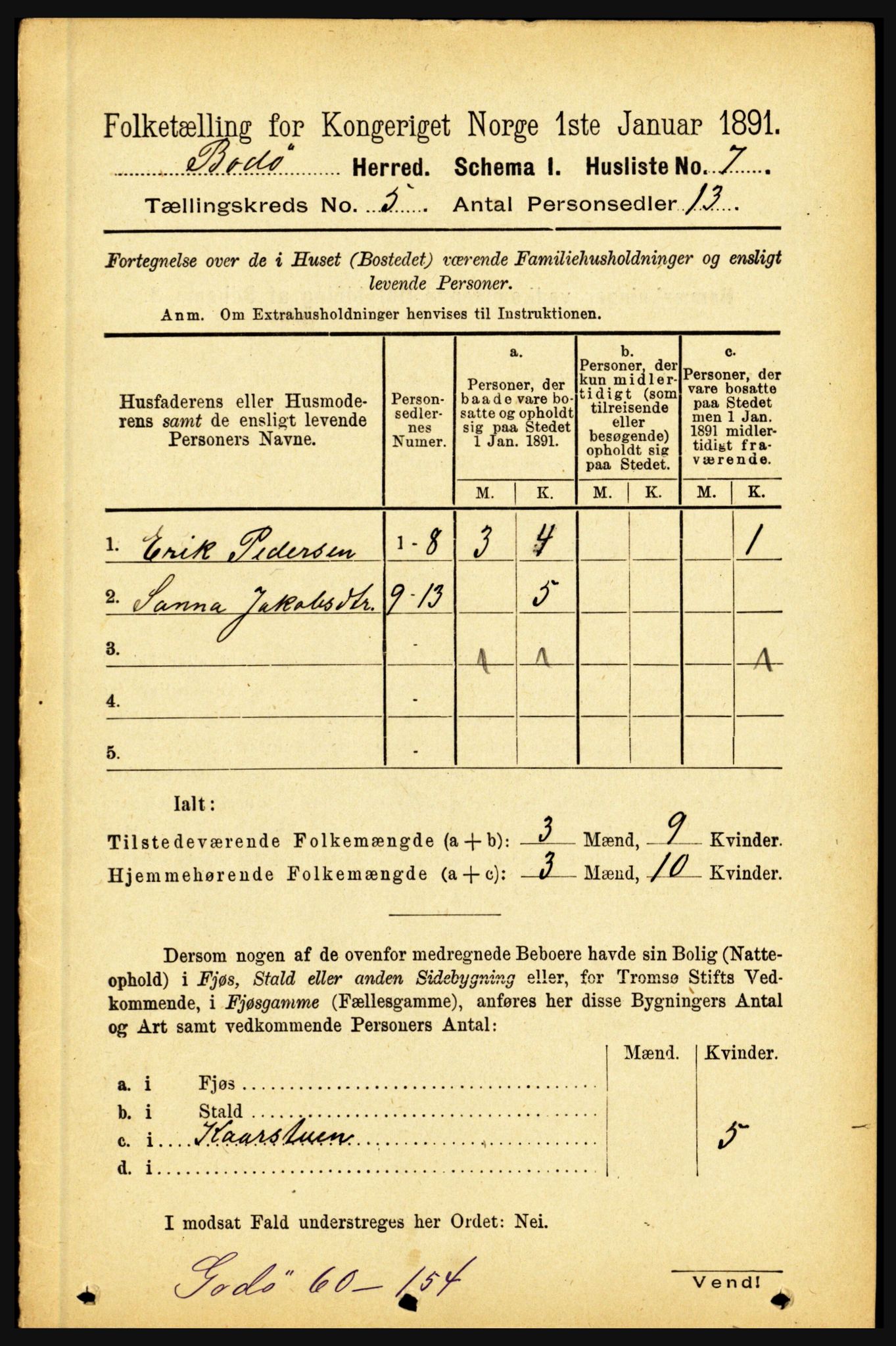 RA, 1891 census for 1843 Bodø, 1891, p. 3036