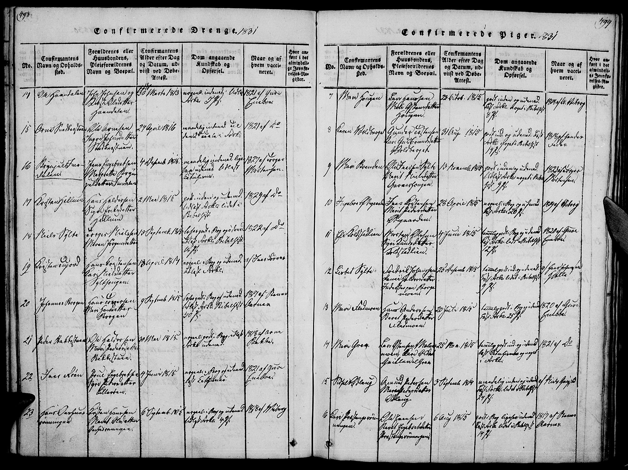 Ringebu prestekontor, AV/SAH-PREST-082/H/Ha/Haa/L0004: Parish register (official) no. 4, 1821-1839, p. 498-499