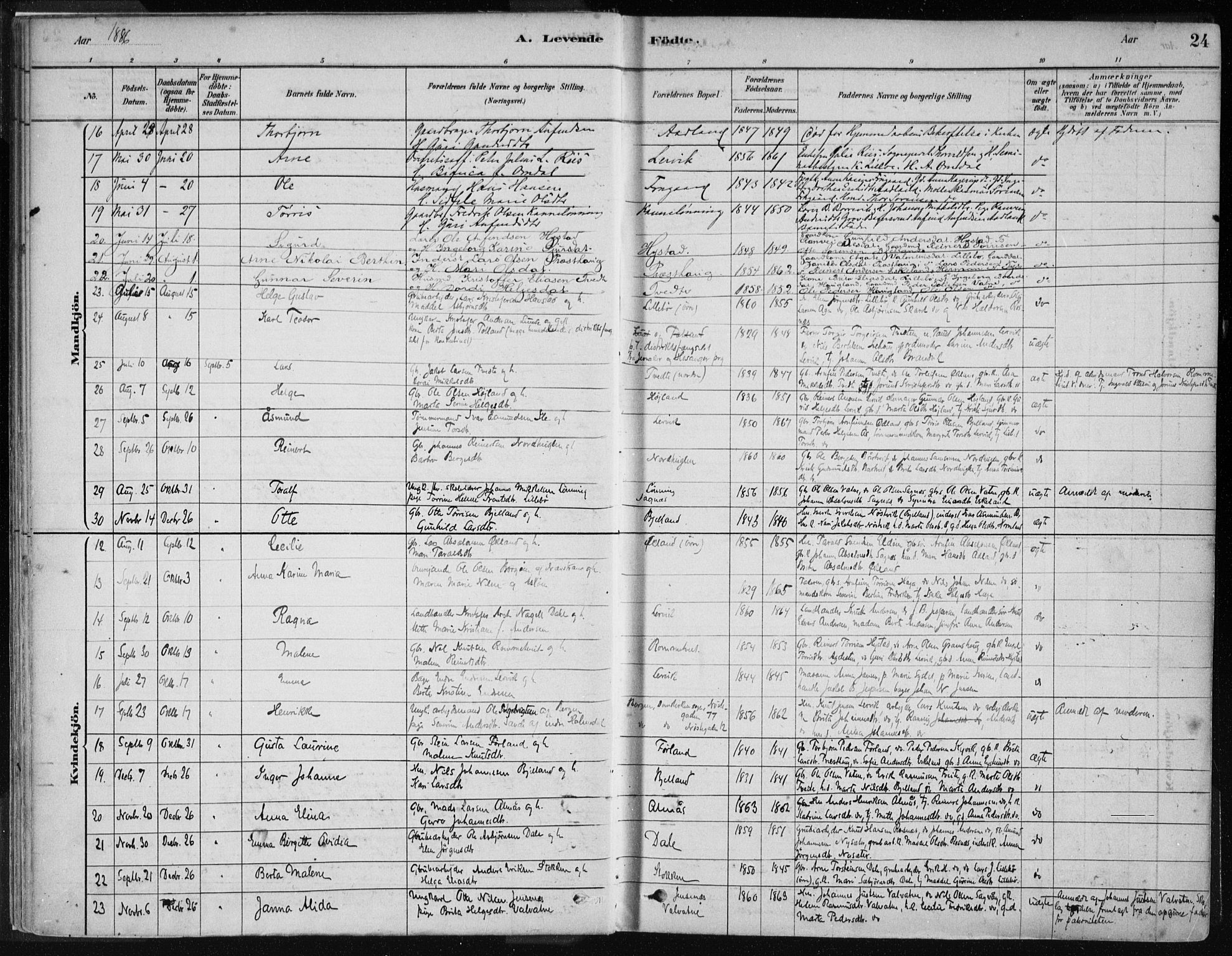 Stord sokneprestembete, AV/SAB-A-78201/H/Haa: Parish register (official) no. B 2, 1878-1913, p. 24