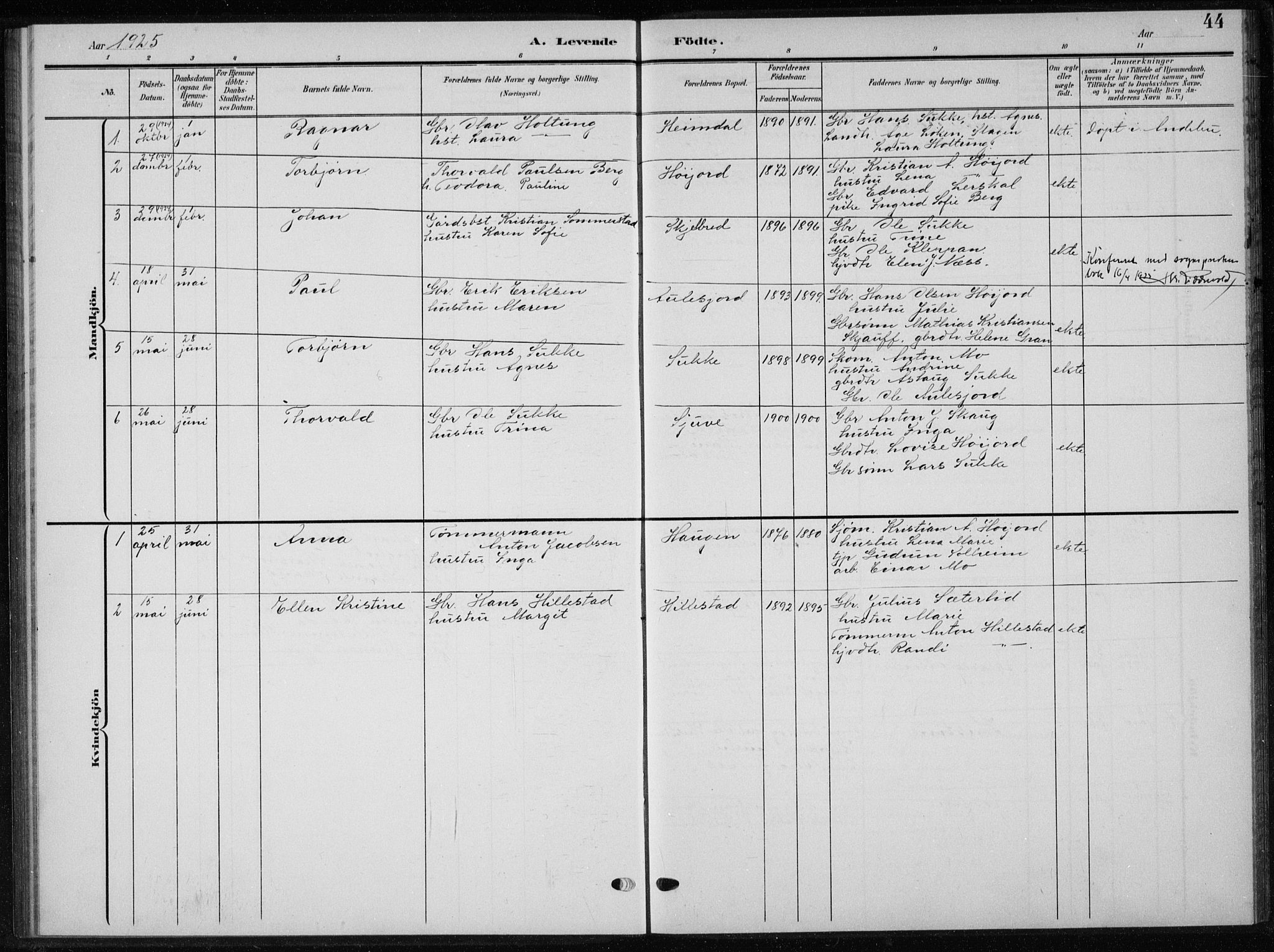 Andebu kirkebøker, AV/SAKO-A-336/G/Gb/L0001: Parish register (copy) no. II 1, 1901-1936, p. 44