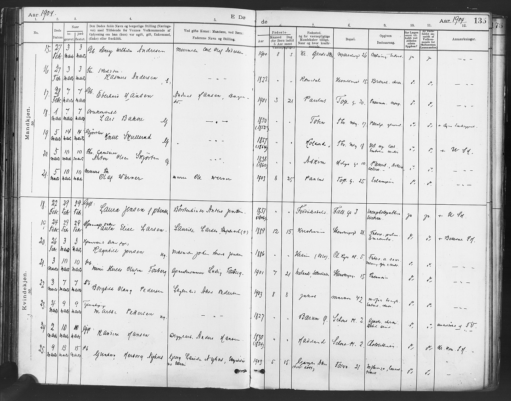 Paulus prestekontor Kirkebøker, AV/SAO-A-10871/F/Fa/L0012: Parish register (official) no. 12, 1897-1908, p. 135