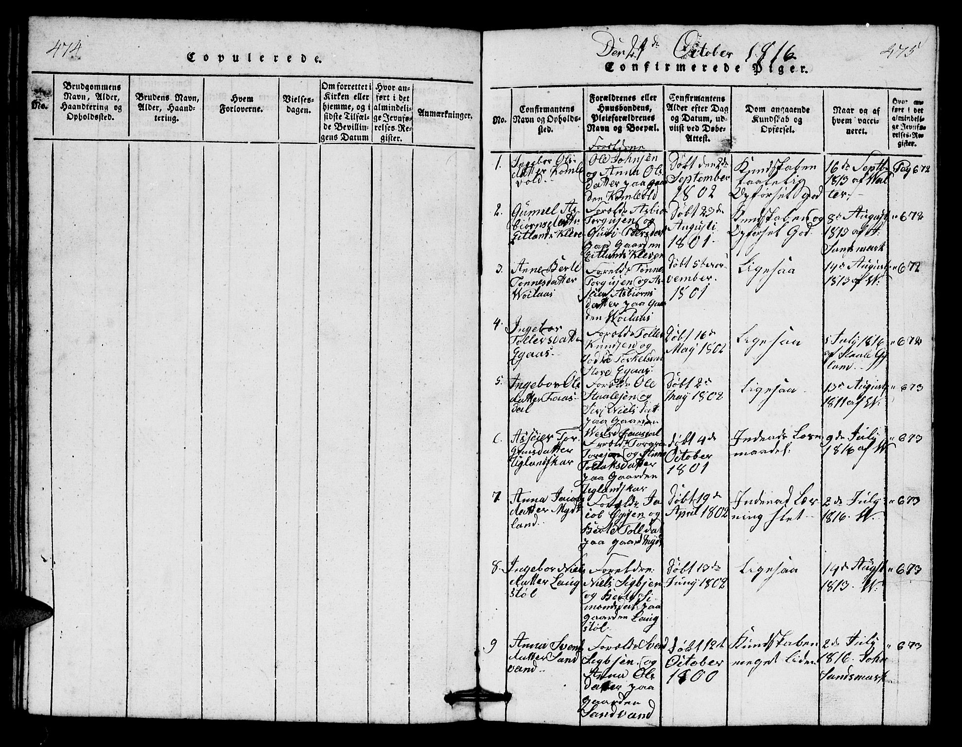 Bakke sokneprestkontor, SAK/1111-0002/F/Fb/Fbb/L0001: Parish register (copy) no. B 1, 1815-1835, p. 474-475