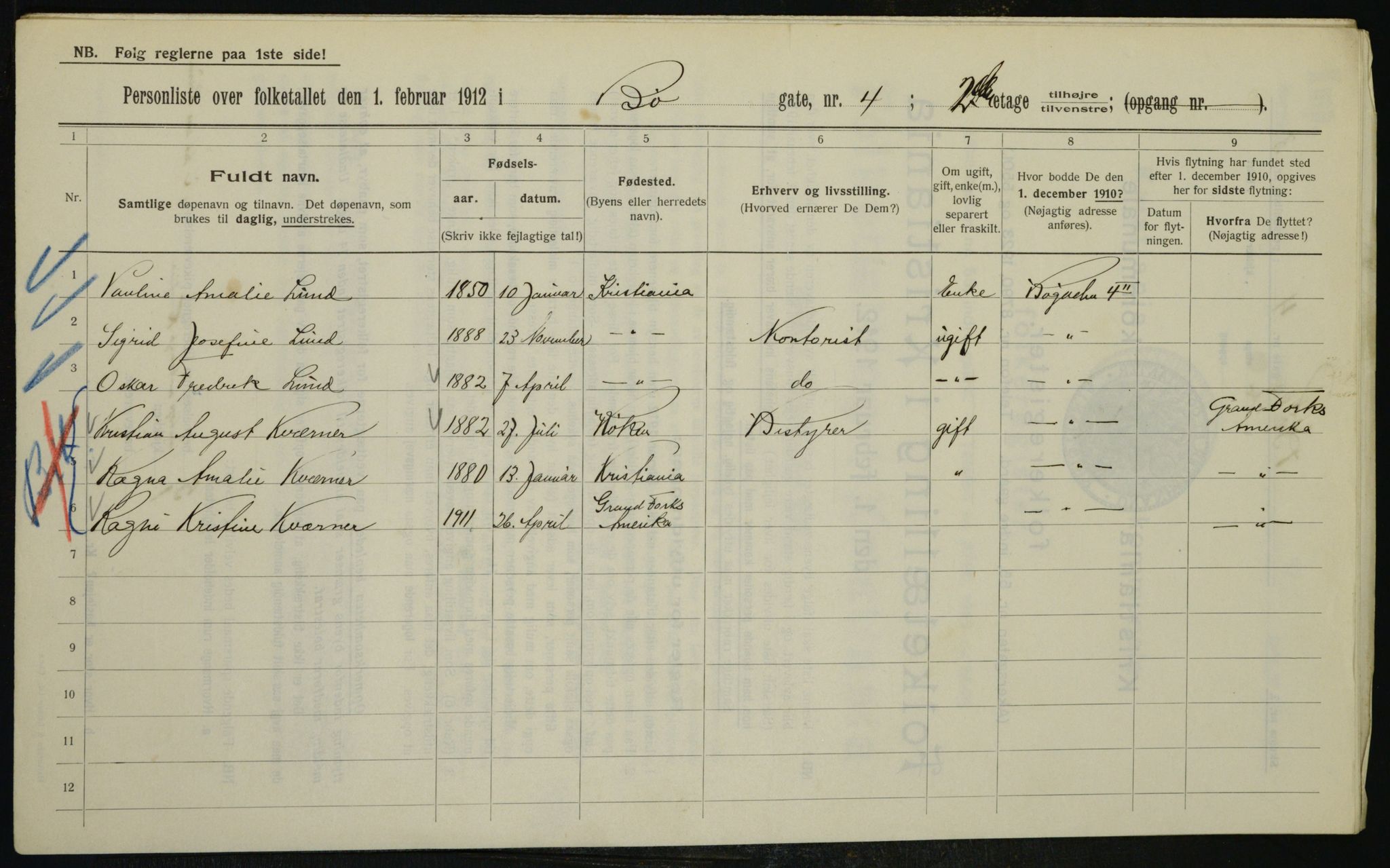 OBA, Municipal Census 1912 for Kristiania, 1912, p. 11005