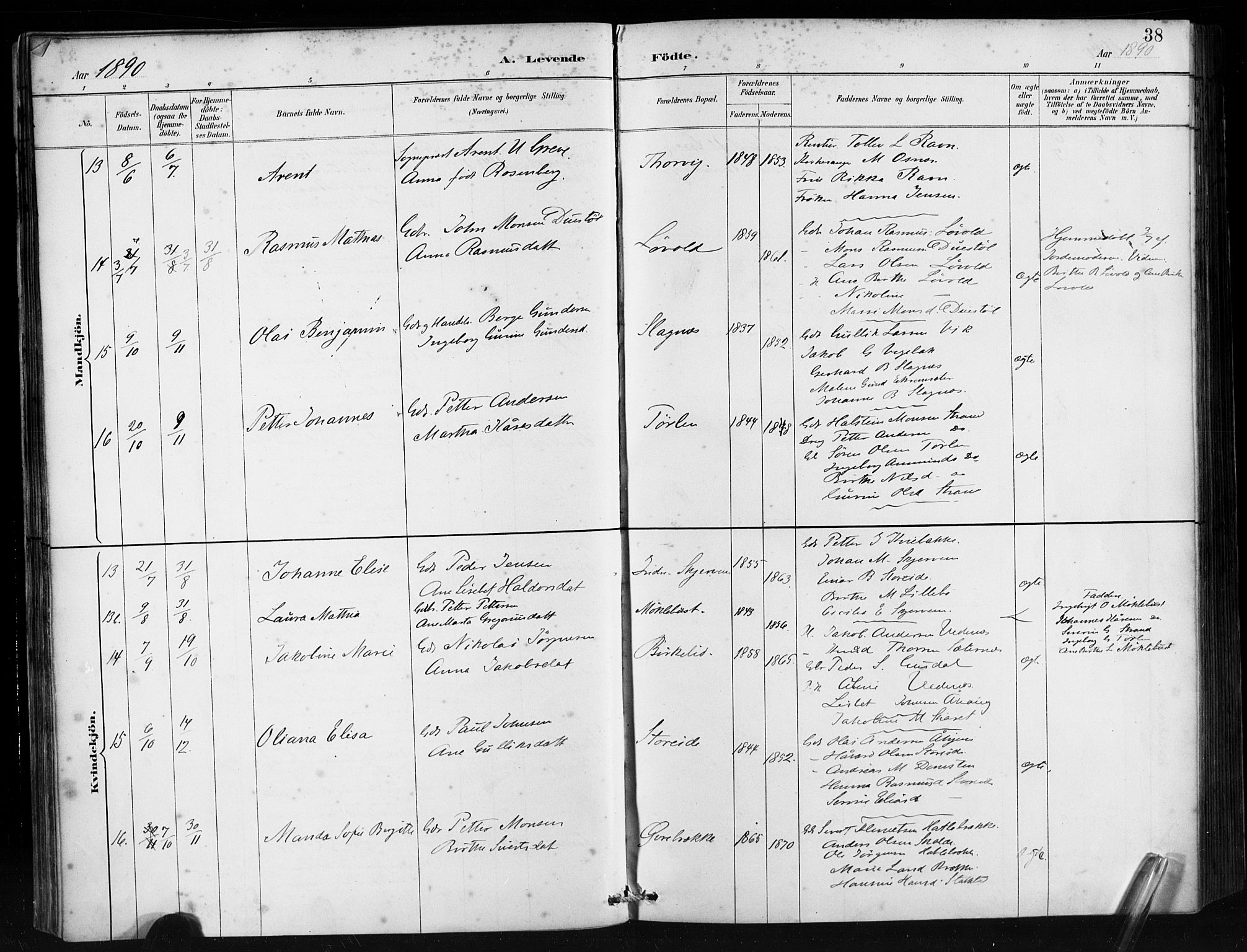 Ministerialprotokoller, klokkerbøker og fødselsregistre - Møre og Romsdal, AV/SAT-A-1454/501/L0008: Parish register (official) no. 501A08, 1885-1901, p. 38