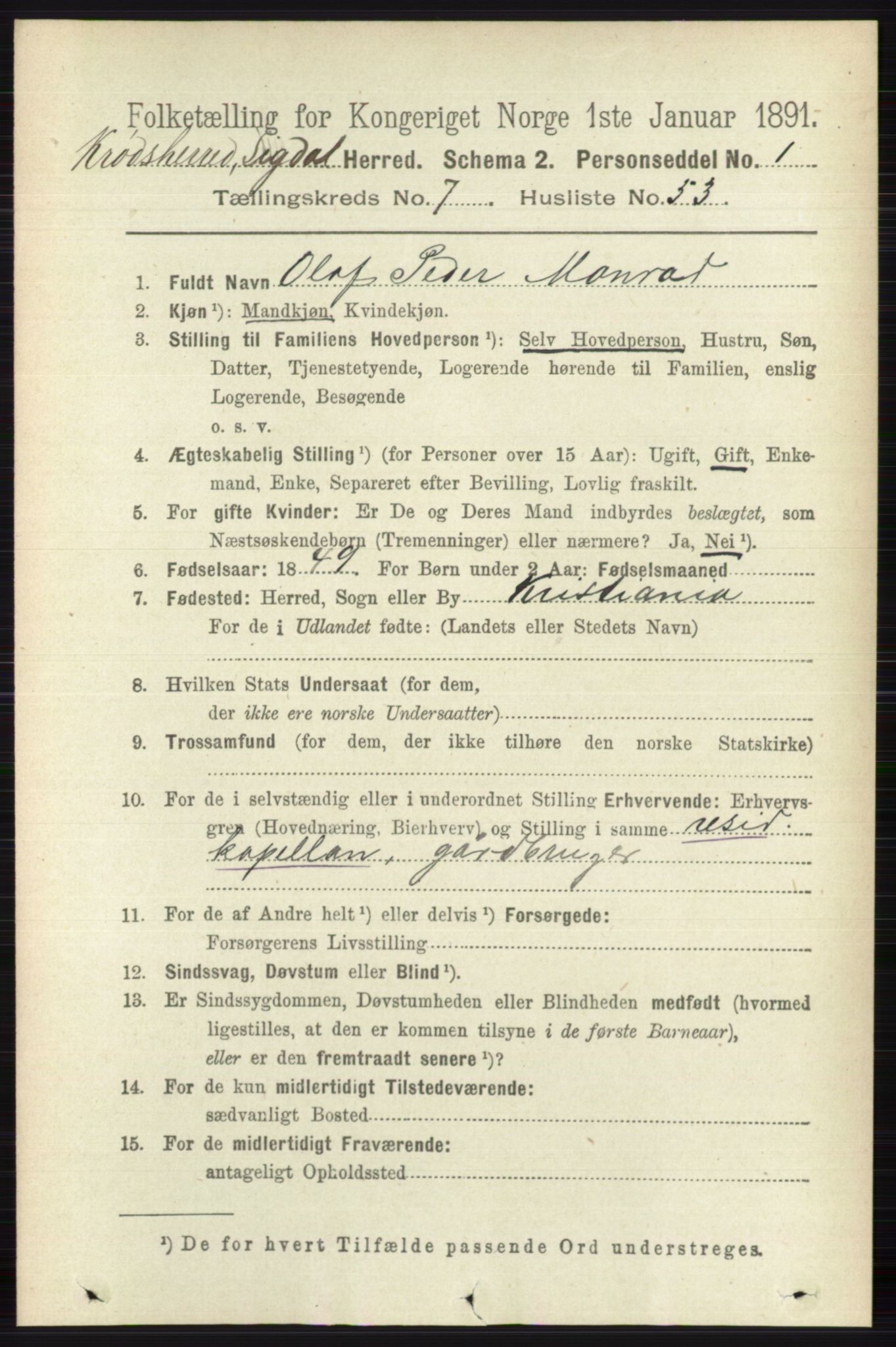 RA, 1891 census for 0621 Sigdal, 1891, p. 7357