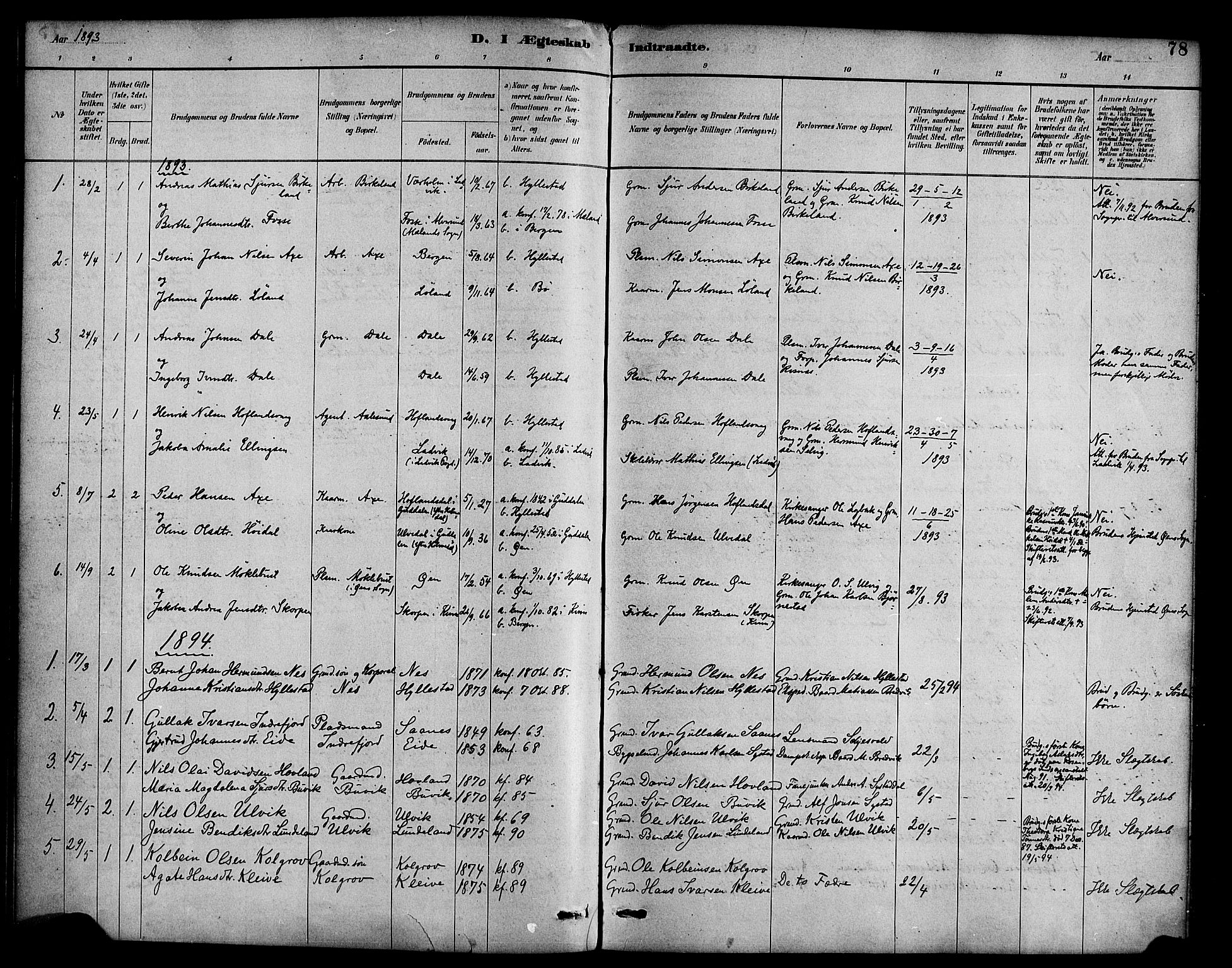 Hyllestad sokneprestembete, SAB/A-80401: Parish register (official) no. B 1, 1886-1904, p. 78