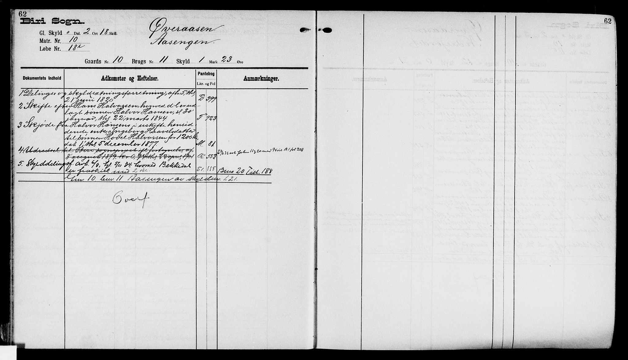 Toten tingrett, AV/SAH-TING-006/H/Ha/Haa/L0015: Mortgage register no. 15, 1901, p. 62