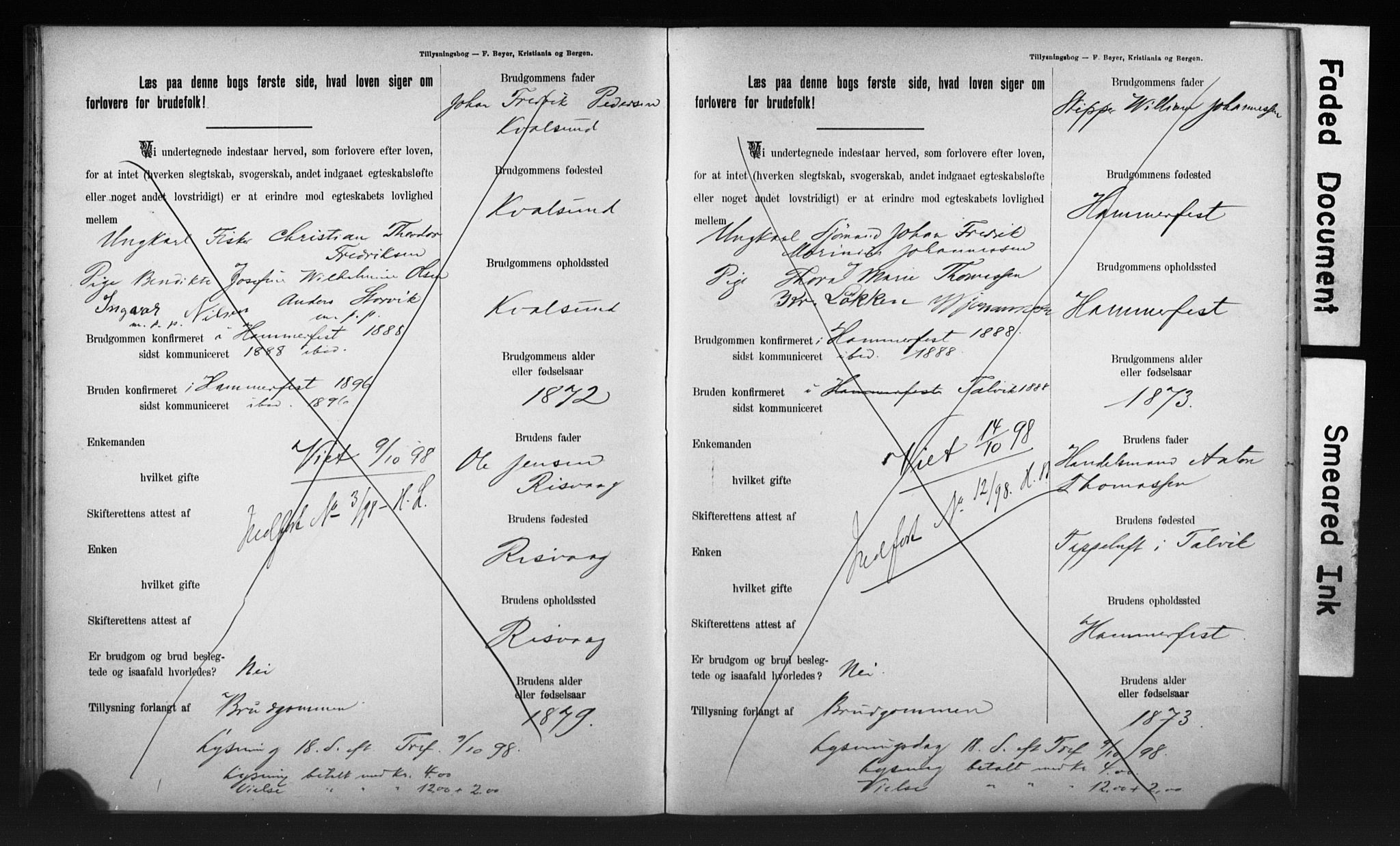 Hammerfest sokneprestkontor, AV/SATØ-S-1347/I/Ib/L0070/0004: Banns register no. 70.4, 1896-1899