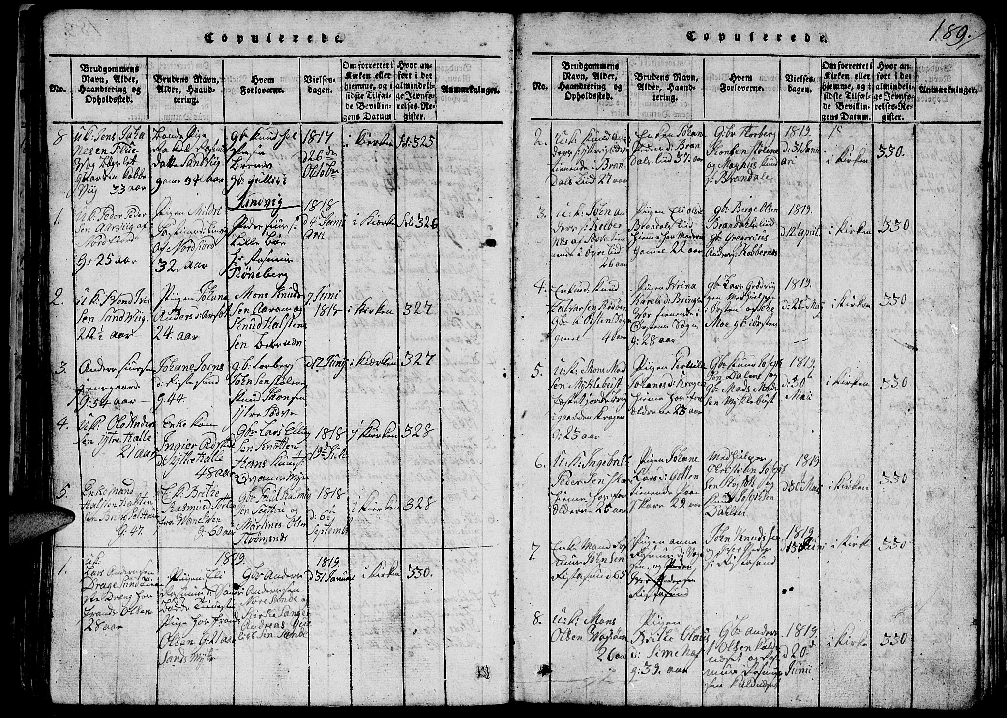 Ministerialprotokoller, klokkerbøker og fødselsregistre - Møre og Romsdal, SAT/A-1454/503/L0046: Parish register (copy) no. 503C01, 1816-1842, p. 189