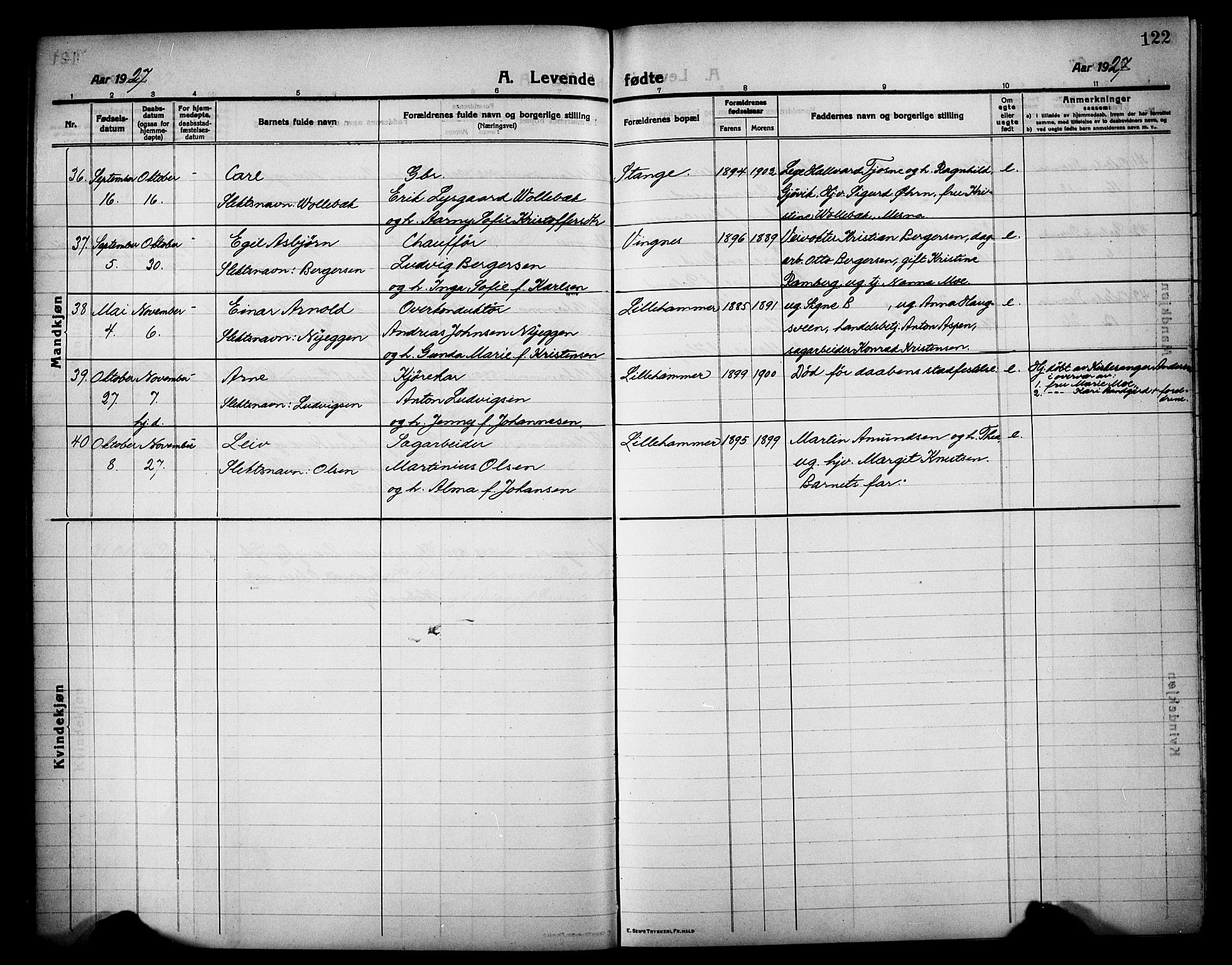 Lillehammer prestekontor, SAH/PREST-088/H/Ha/Hab/L0002: Parish register (copy) no. 2, 1913-1929, p. 122