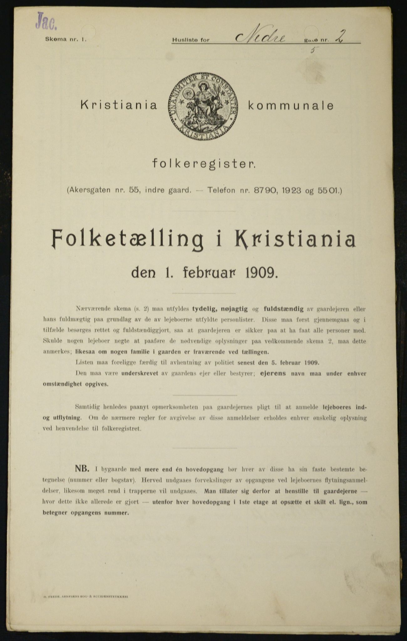 OBA, Municipal Census 1909 for Kristiania, 1909, p. 62687