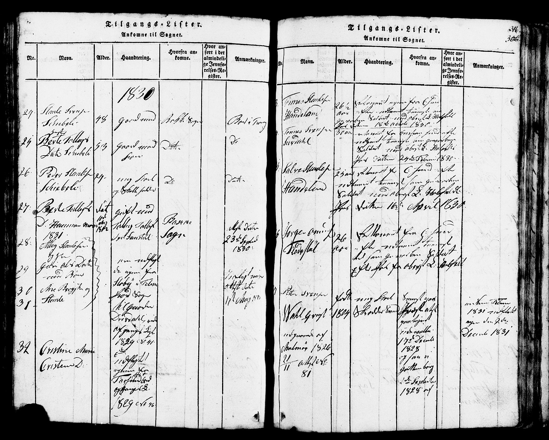 Lund sokneprestkontor, SAST/A-101809/S07/L0002: Parish register (copy) no. B 2, 1816-1832, p. 316