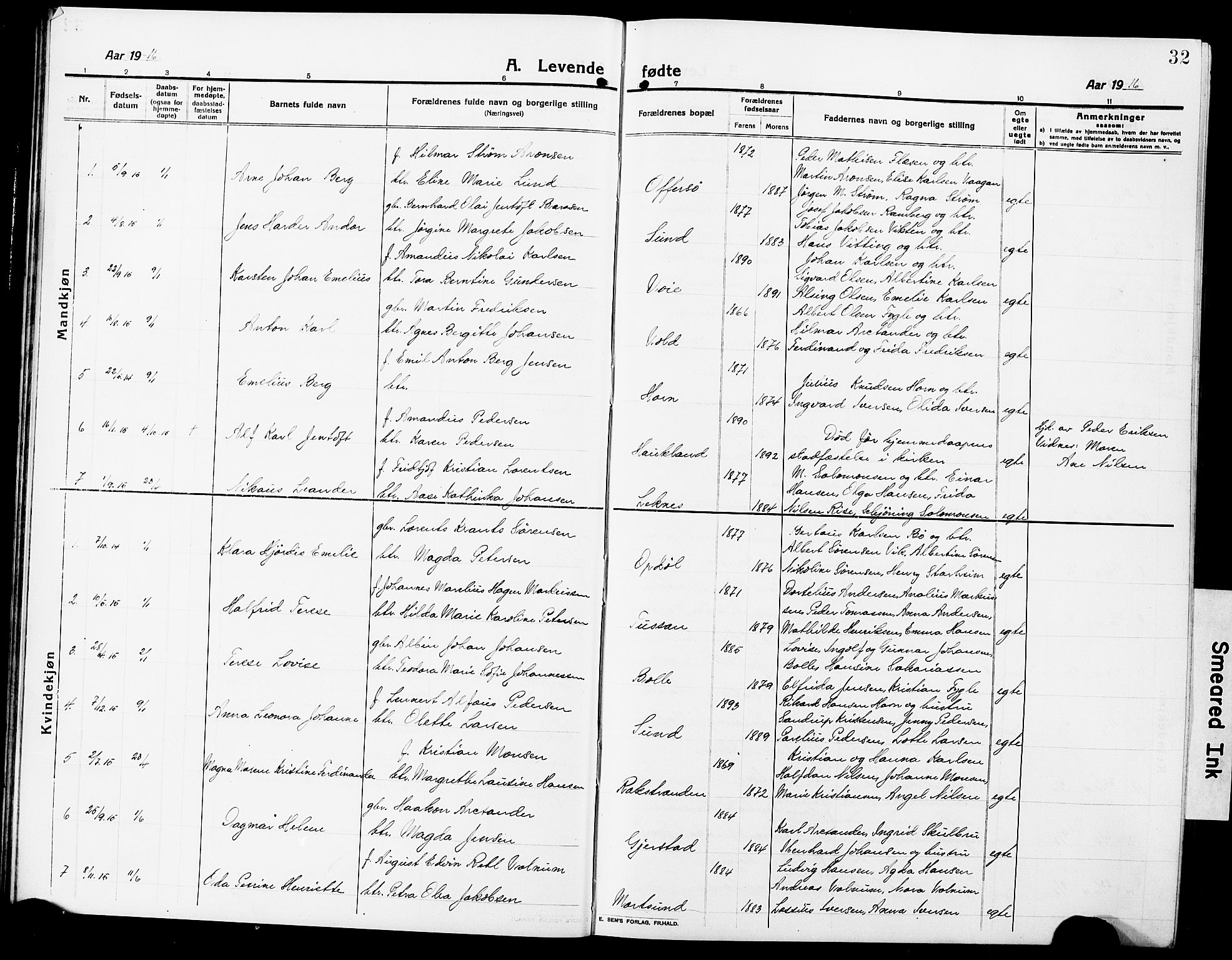 Ministerialprotokoller, klokkerbøker og fødselsregistre - Nordland, SAT/A-1459/881/L1169: Parish register (copy) no. 881C06, 1912-1930, p. 32