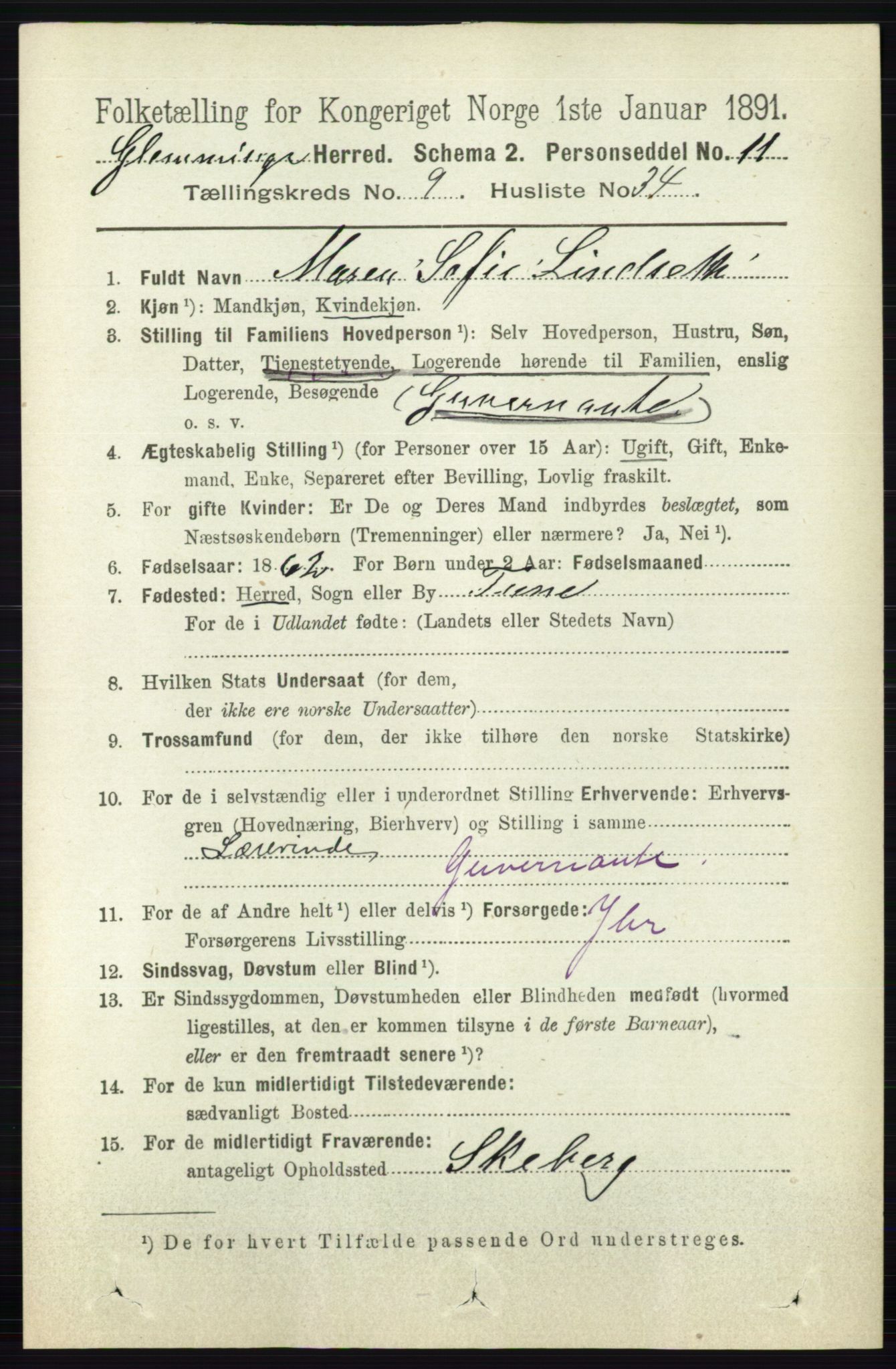 RA, 1891 census for 0132 Glemmen, 1891, p. 9889