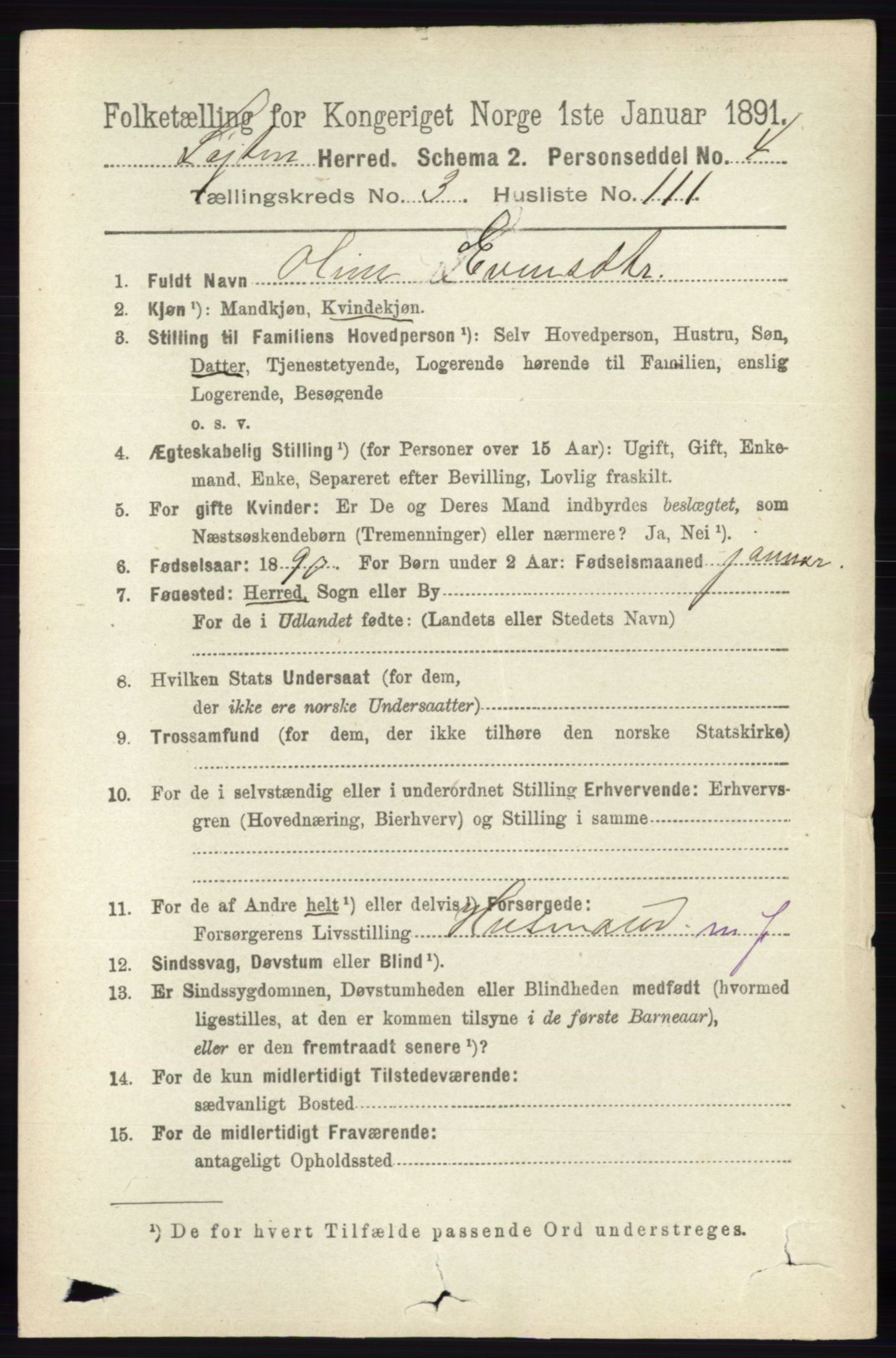 RA, 1891 census for 0415 Løten, 1891, p. 2666