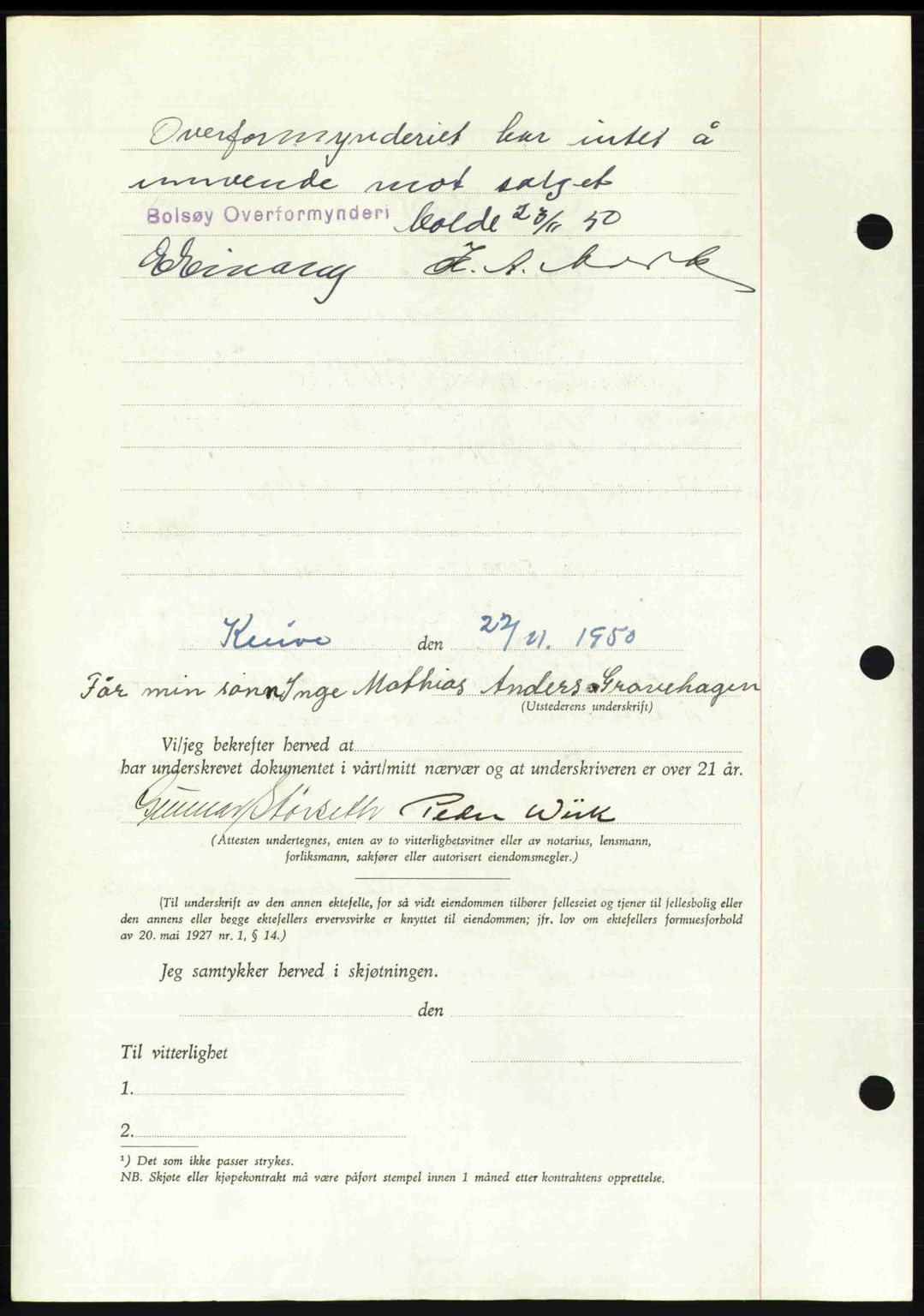 Romsdal sorenskriveri, AV/SAT-A-4149/1/2/2C: Mortgage book no. A34, 1950-1950, Diary no: : 3601/1950