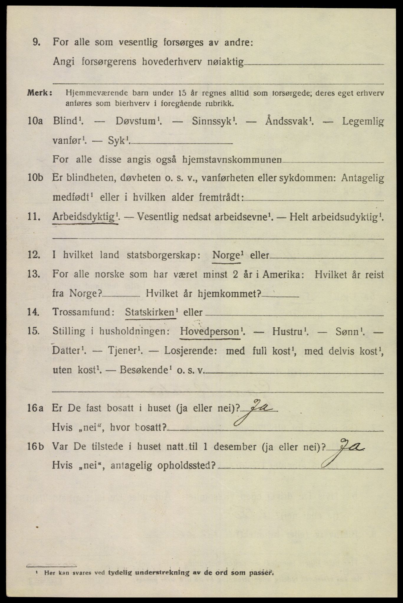 SAK, 1920 census for Bjelland, 1920, p. 2058