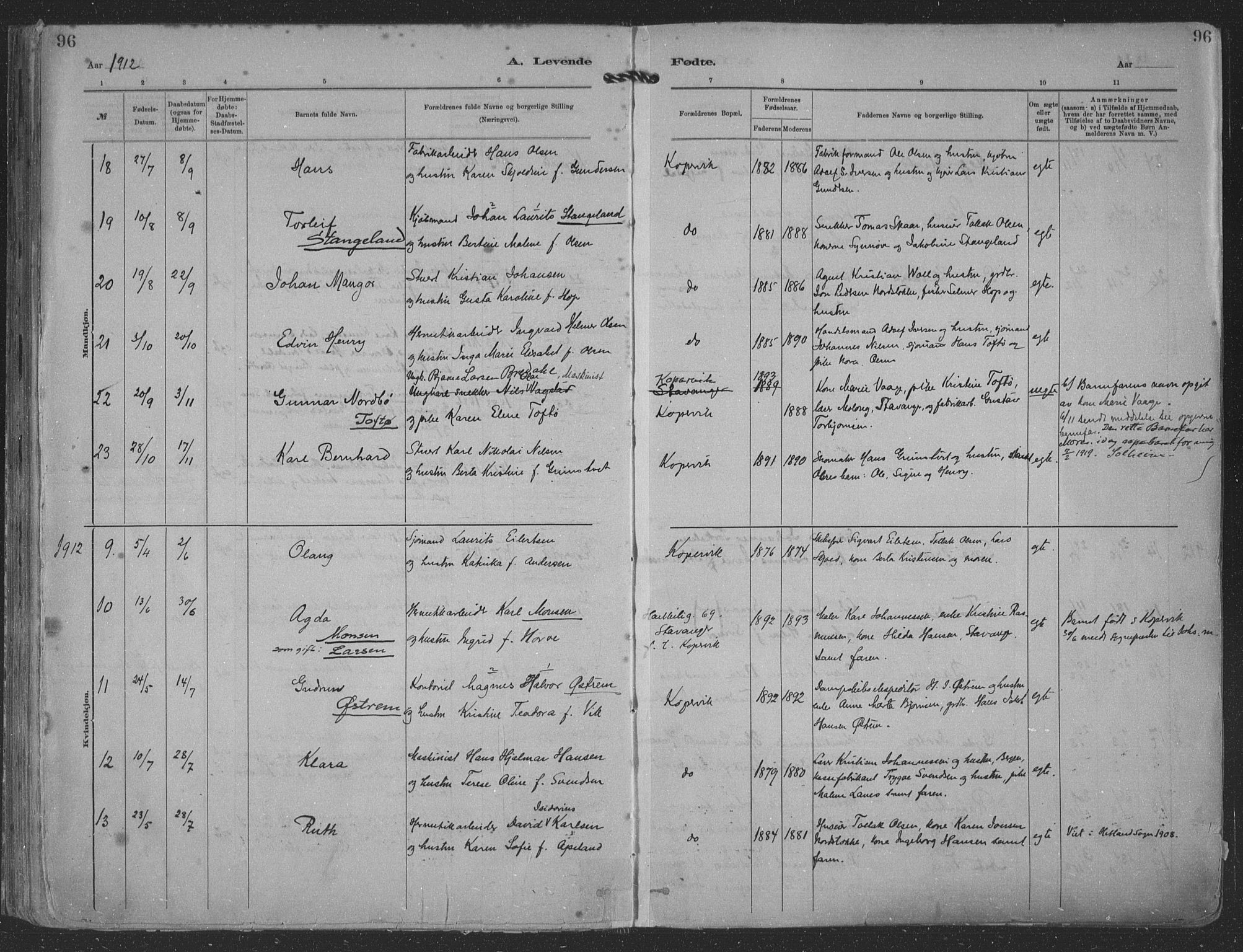 Kopervik sokneprestkontor, AV/SAST-A-101850/H/Ha/Haa/L0001: Parish register (official) no. A 1, 1880-1919, p. 96