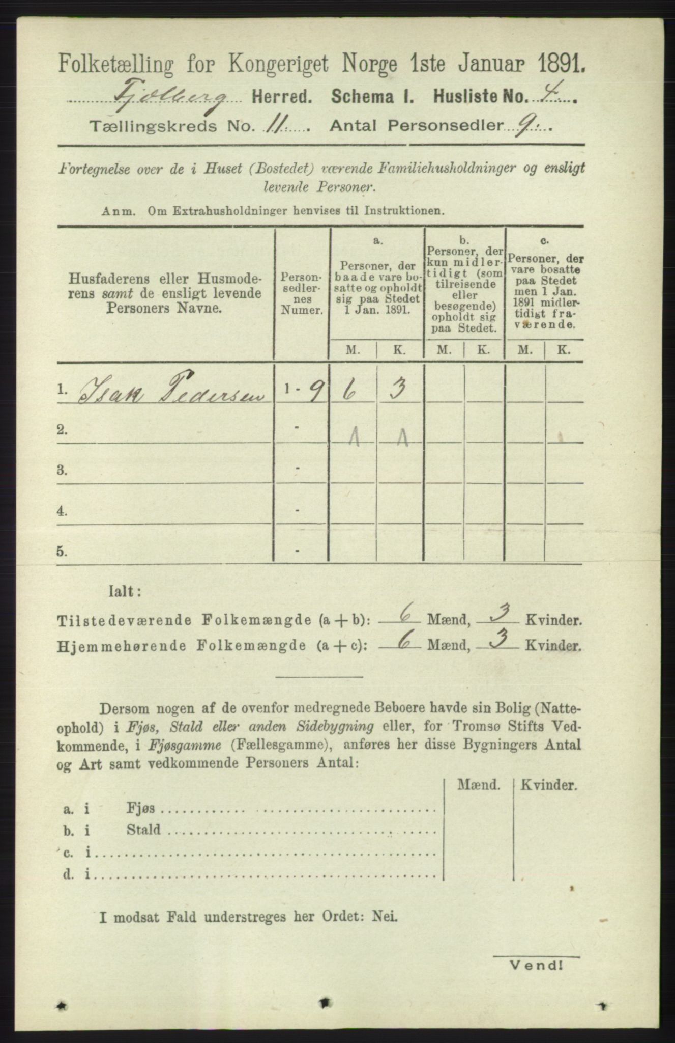 RA, 1891 census for 1213 Fjelberg, 1891, p. 4057