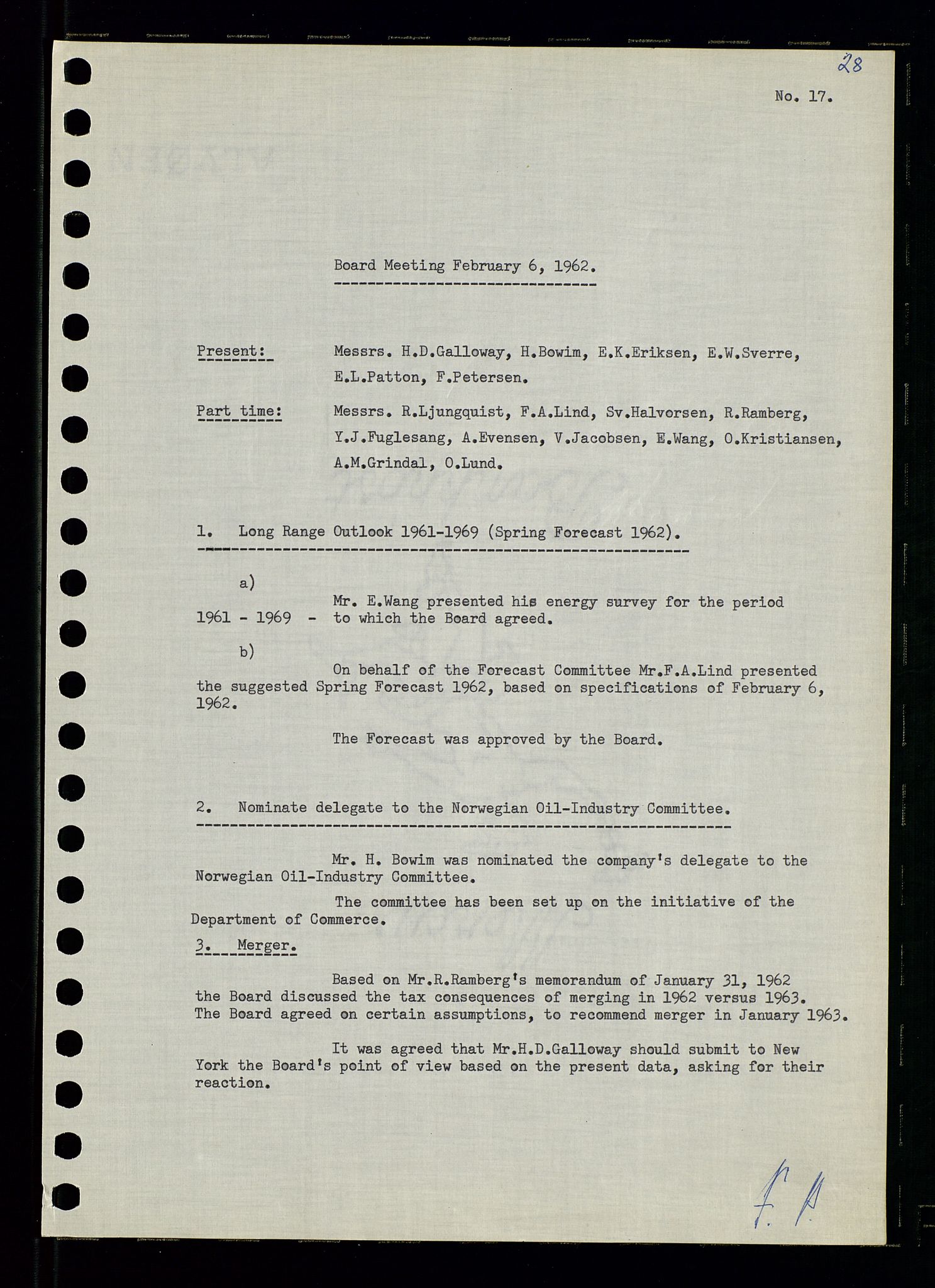 Pa 0982 - Esso Norge A/S, AV/SAST-A-100448/A/Aa/L0001/0003: Den administrerende direksjon Board minutes (styrereferater) / Den administrerende direksjon Board minutes (styrereferater), 1962, p. 28