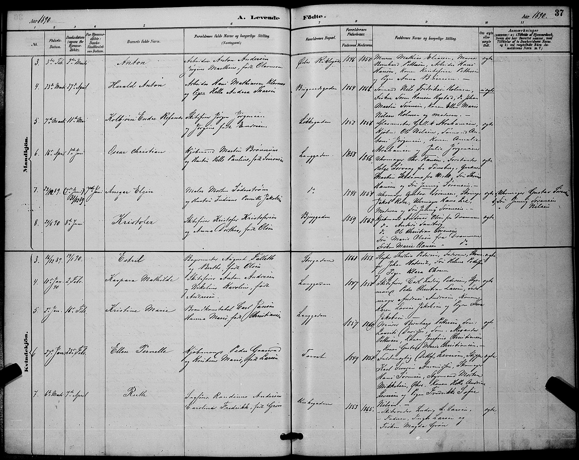 Sandefjord kirkebøker, SAKO/A-315/G/Ga/L0001: Parish register (copy) no. 1, 1885-1903, p. 37