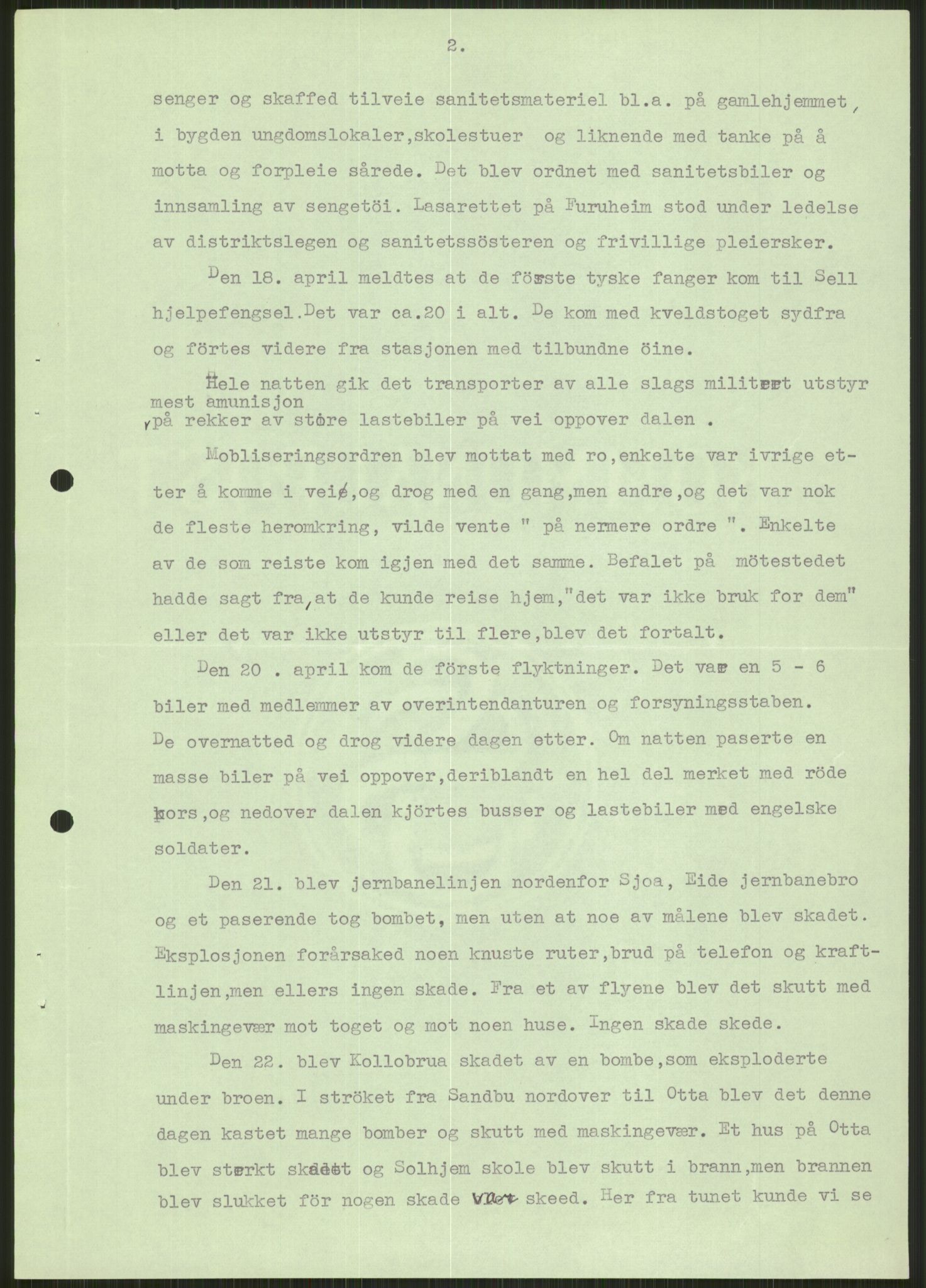 Forsvaret, Forsvarets krigshistoriske avdeling, AV/RA-RAFA-2017/Y/Ya/L0014: II-C-11-31 - Fylkesmenn.  Rapporter om krigsbegivenhetene 1940., 1940, p. 100