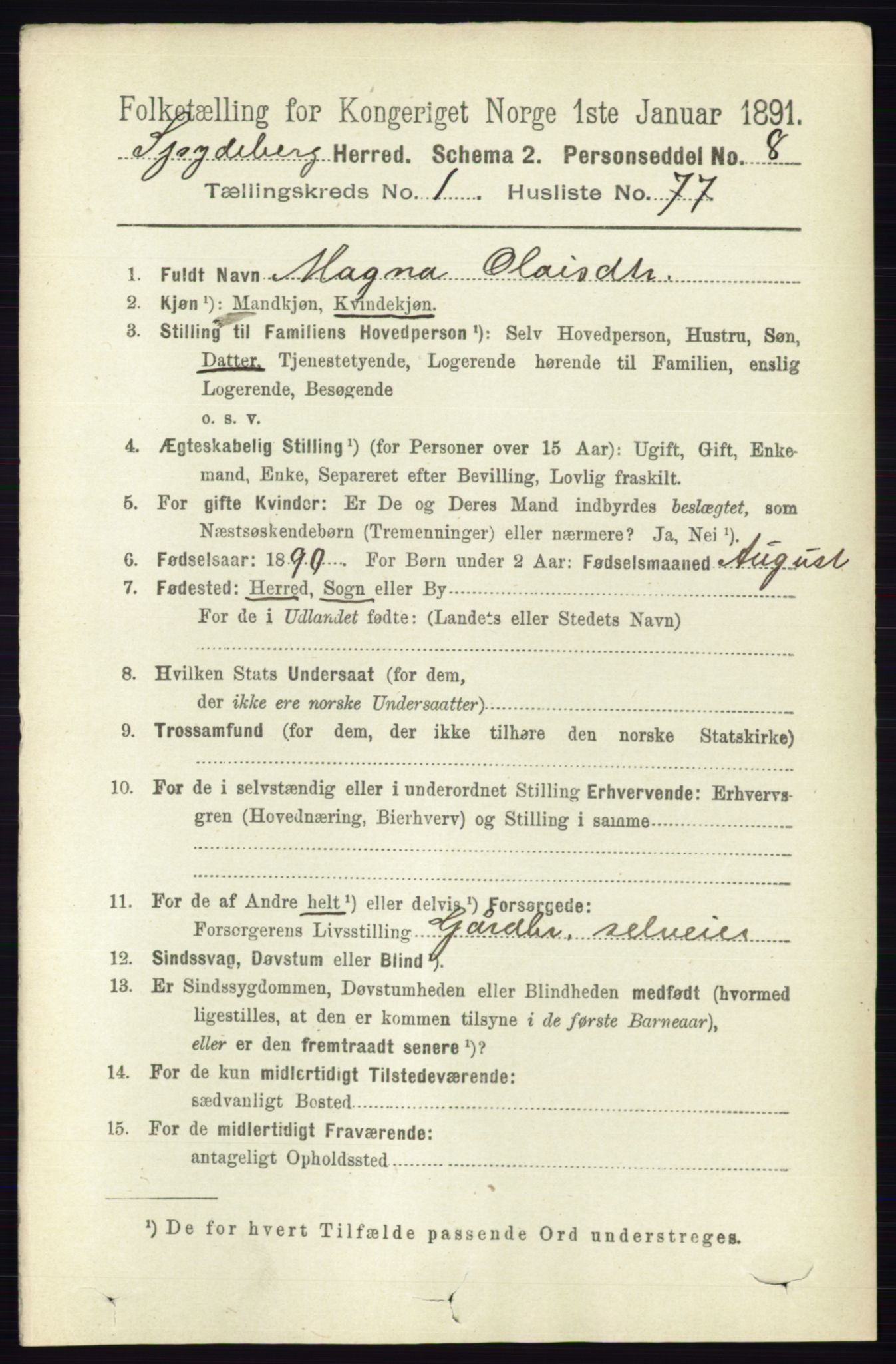 RA, 1891 census for 0123 Spydeberg, 1891, p. 597