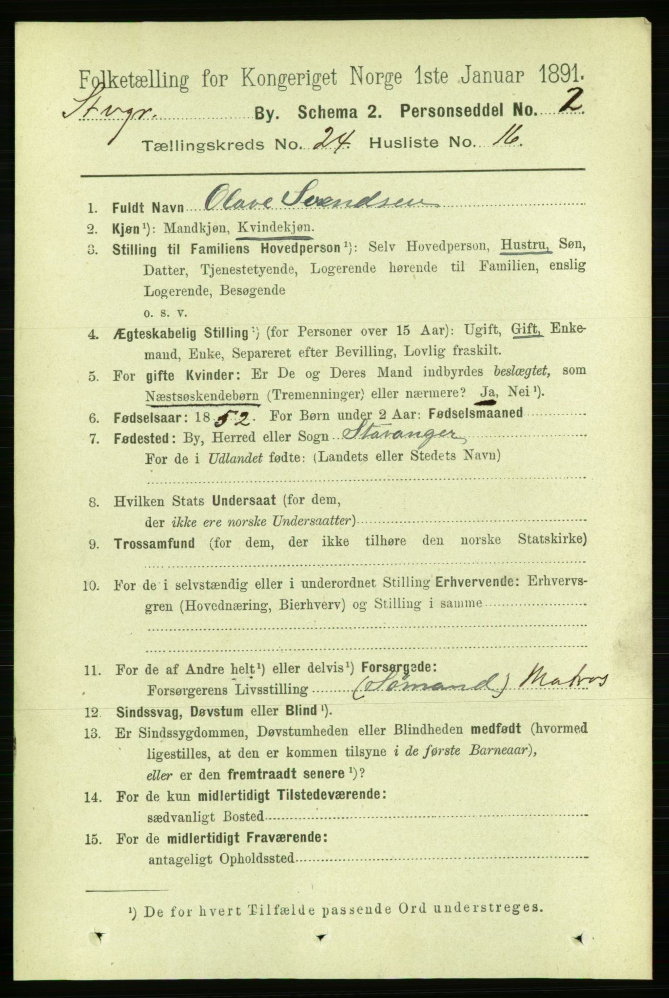 RA, 1891 census for 1103 Stavanger, 1891, p. 26479