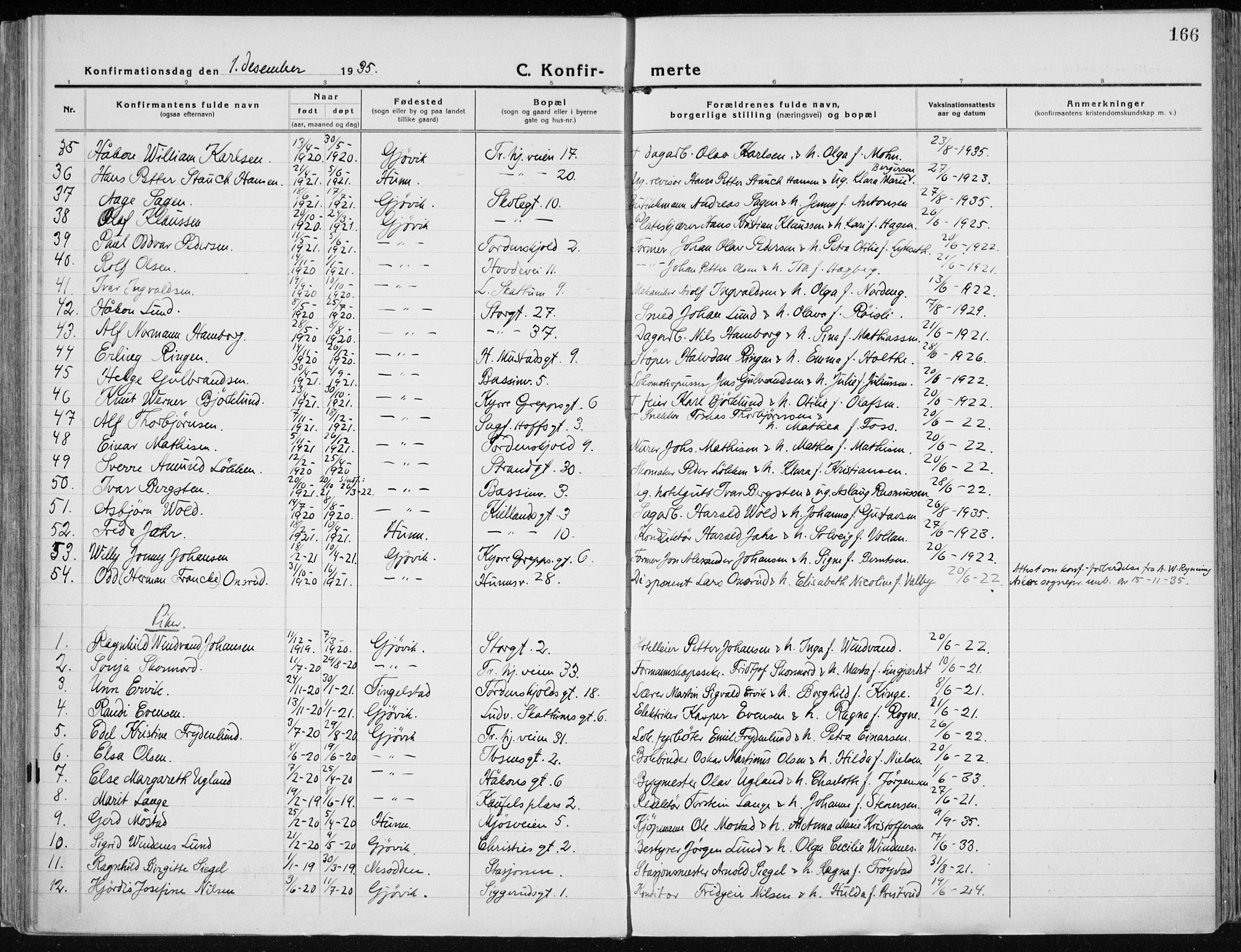 Vardal prestekontor, AV/SAH-PREST-100/H/Ha/Haa/L0015: Parish register (official) no. 15, 1923-1937, p. 166