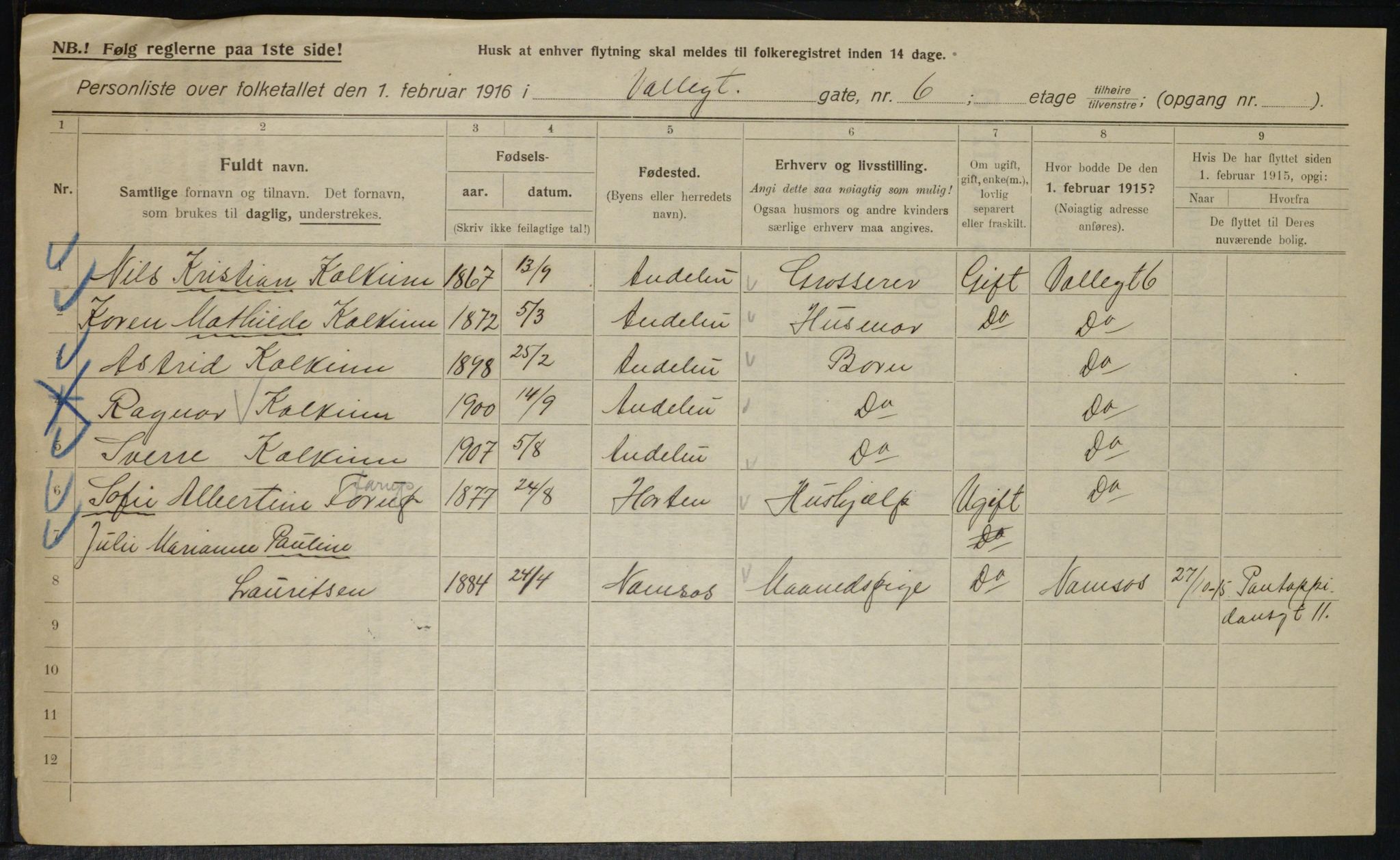 OBA, Municipal Census 1916 for Kristiania, 1916, p. 125638