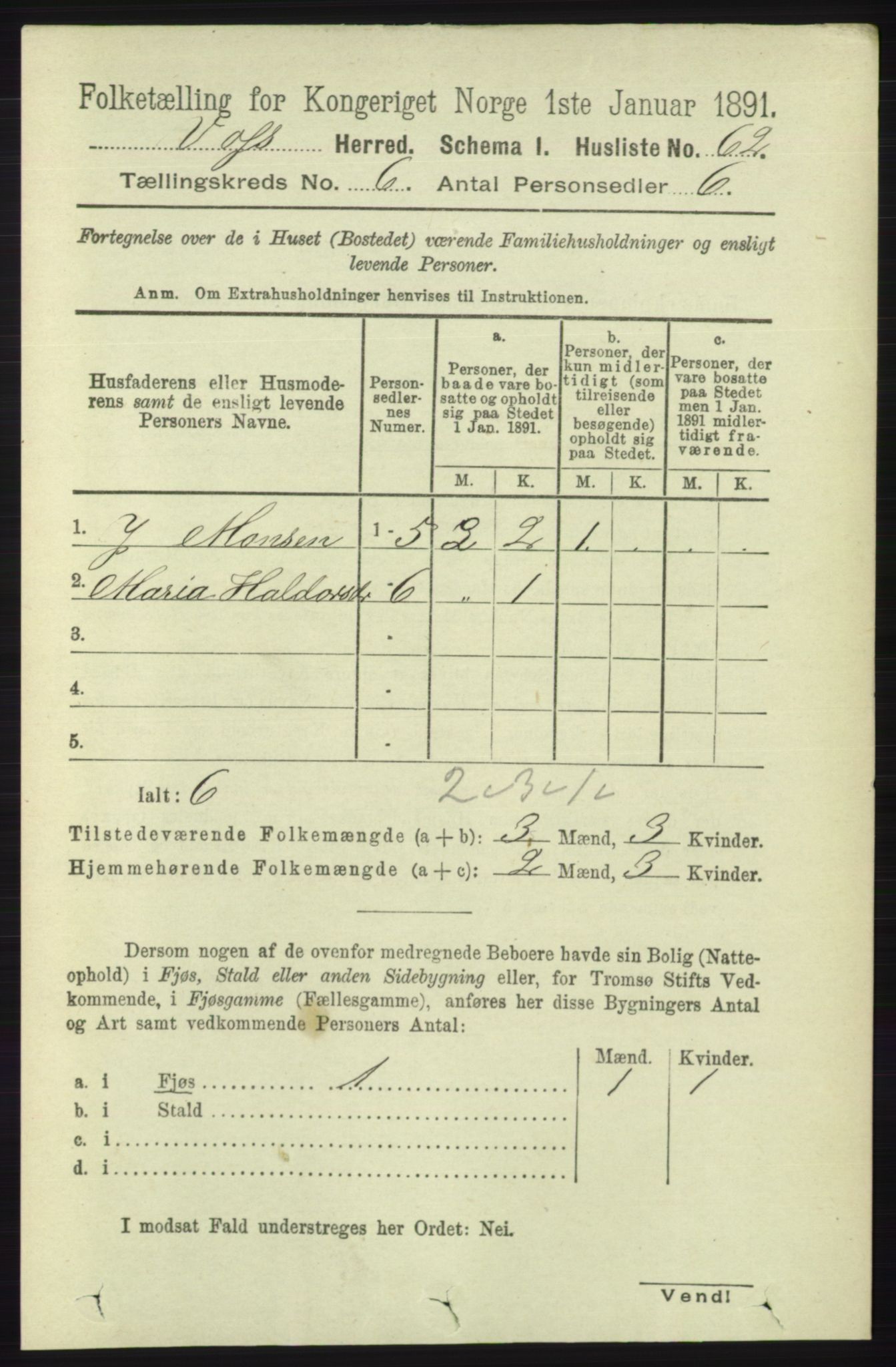 RA, 1891 census for 1235 Voss, 1891, p. 3279