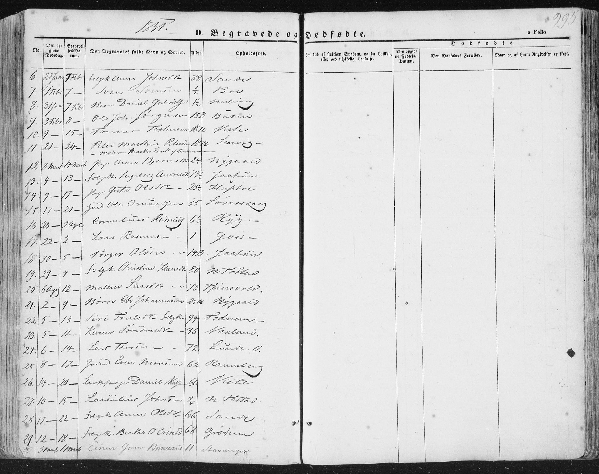 Hetland sokneprestkontor, AV/SAST-A-101826/30/30BA/L0002: Parish register (official) no. A 2, 1849-1869, p. 295