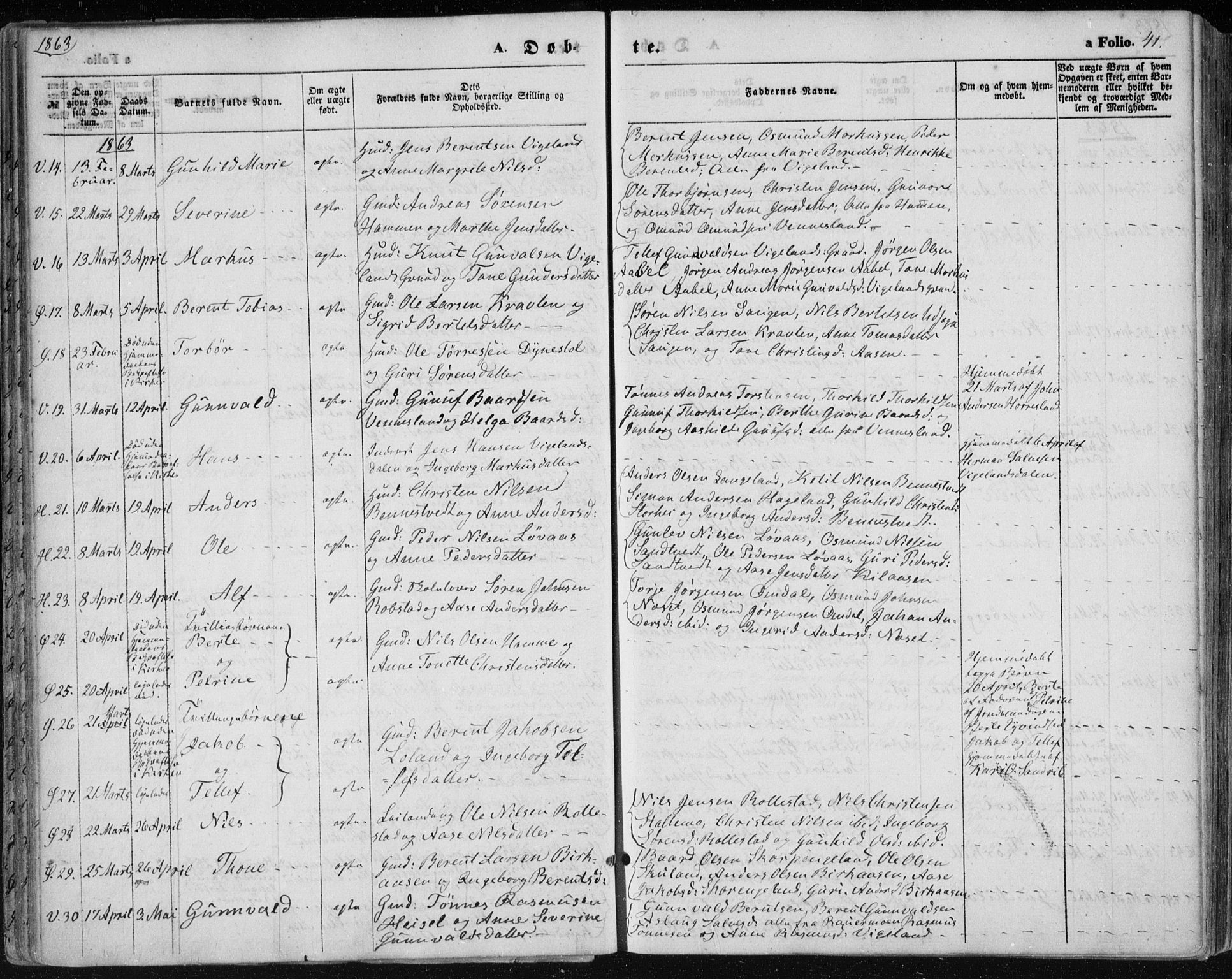 Vennesla sokneprestkontor, AV/SAK-1111-0045/Fa/Fac/L0007: Parish register (official) no. A 7, 1855-1873, p. 41