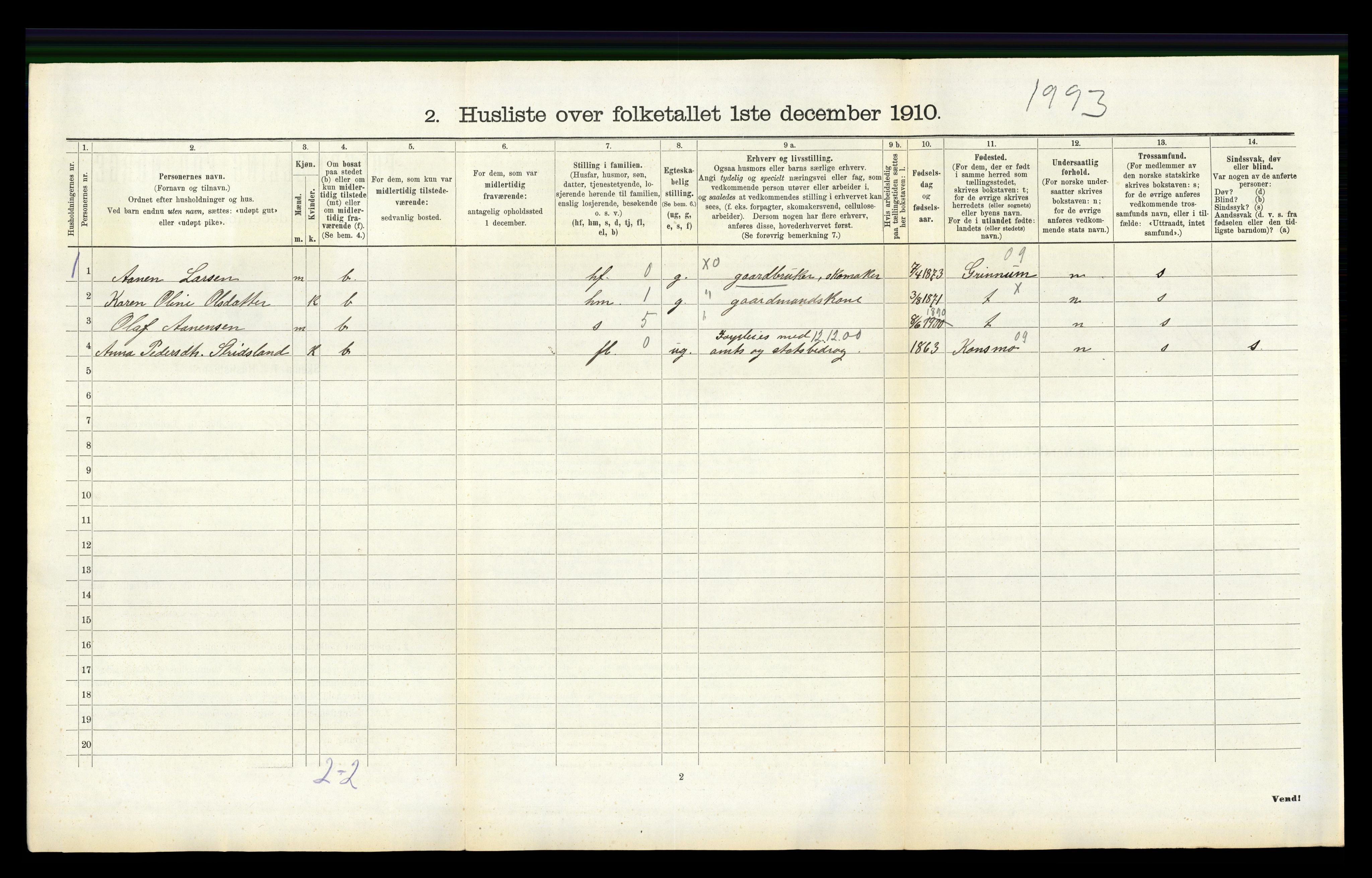 RA, 1910 census for Øyslebø, 1910, p. 199