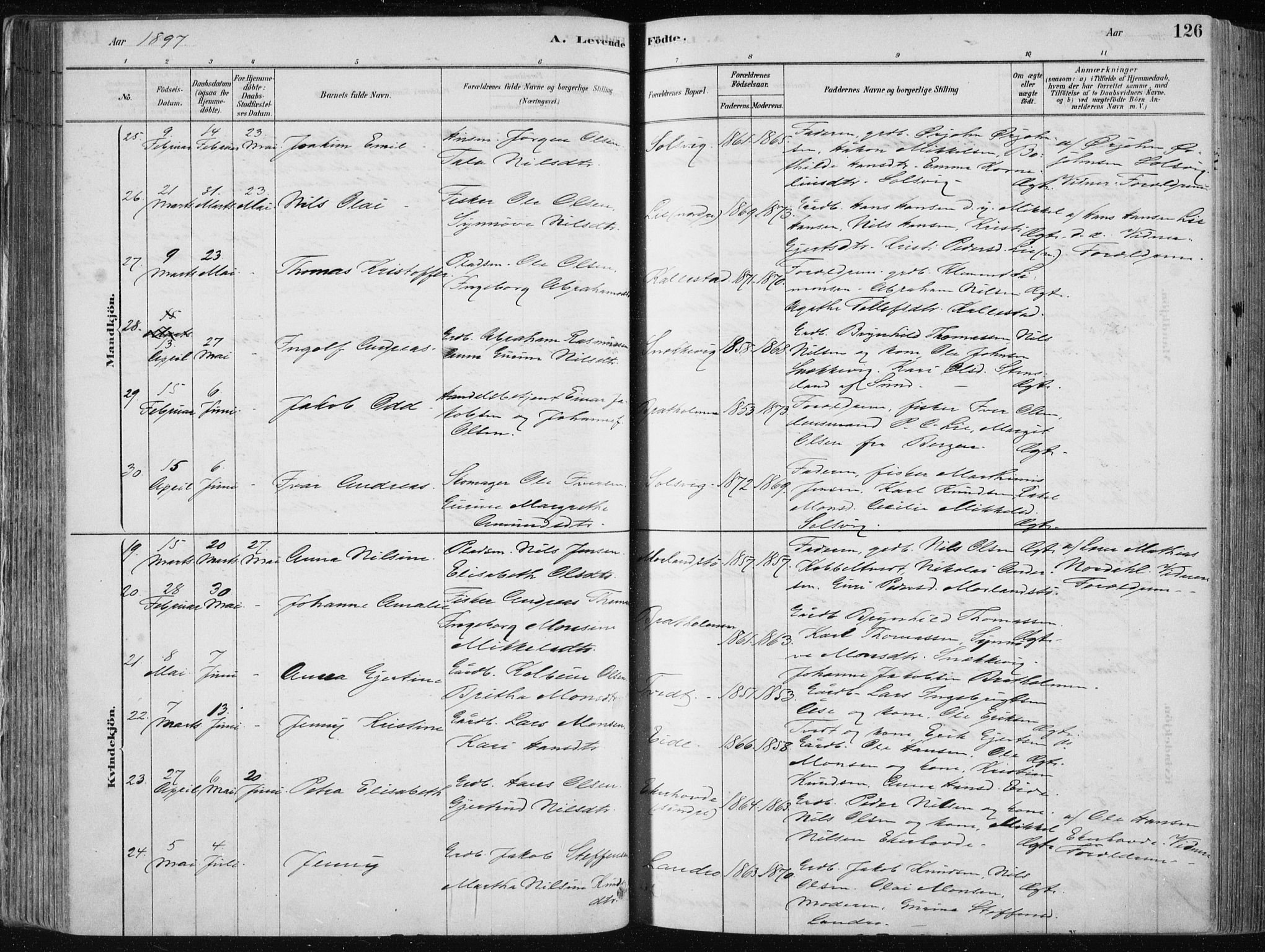 Fjell sokneprestembete, SAB/A-75301/H/Haa: Parish register (official) no. A  8, 1878-1898, p. 126