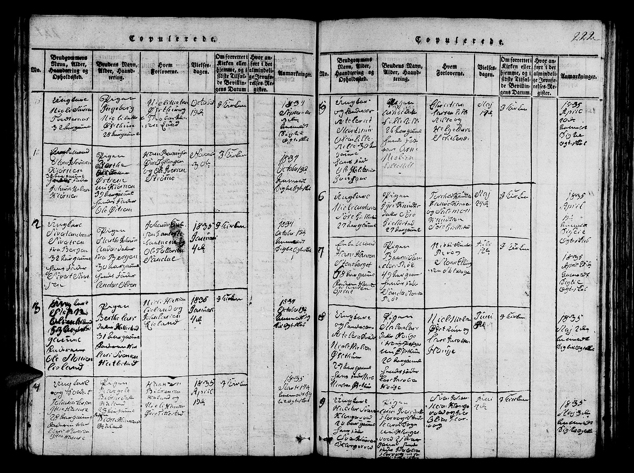 Fana Sokneprestembete, SAB/A-75101/H/Hab/Haba/L0001: Parish register (copy) no. A 1, 1816-1836, p. 222