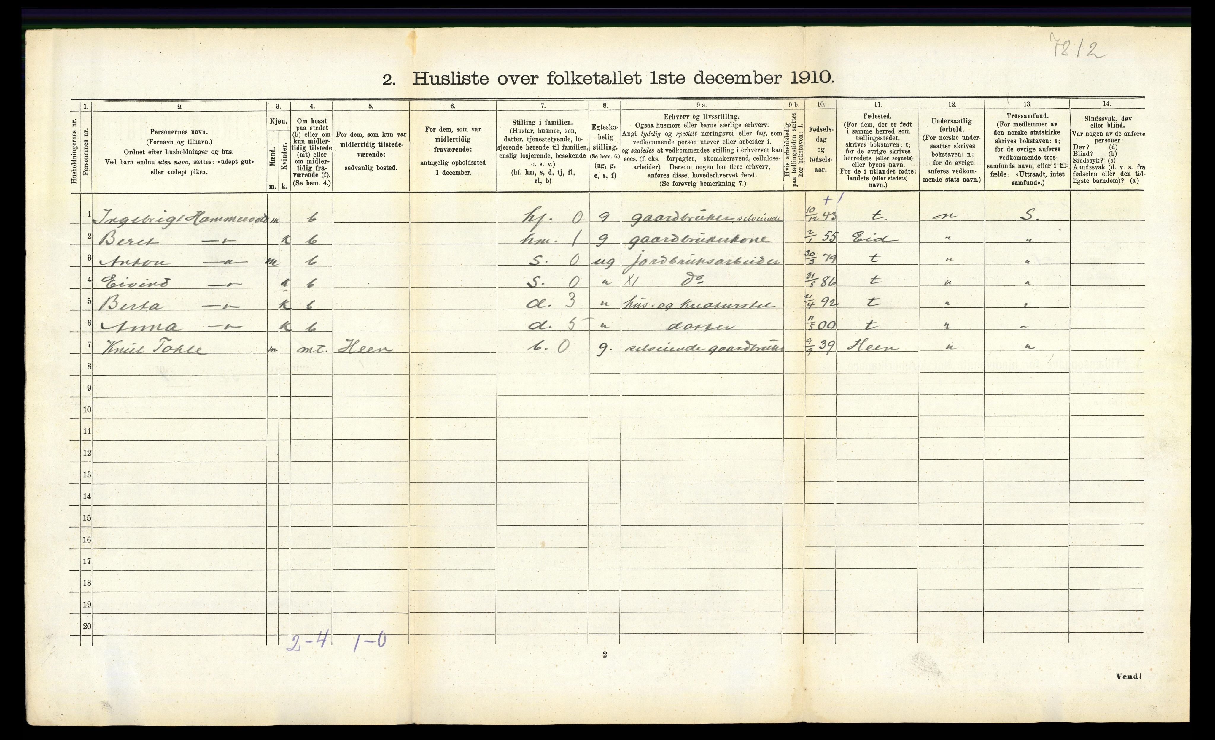 RA, 1910 census for Veøy, 1910, p. 617