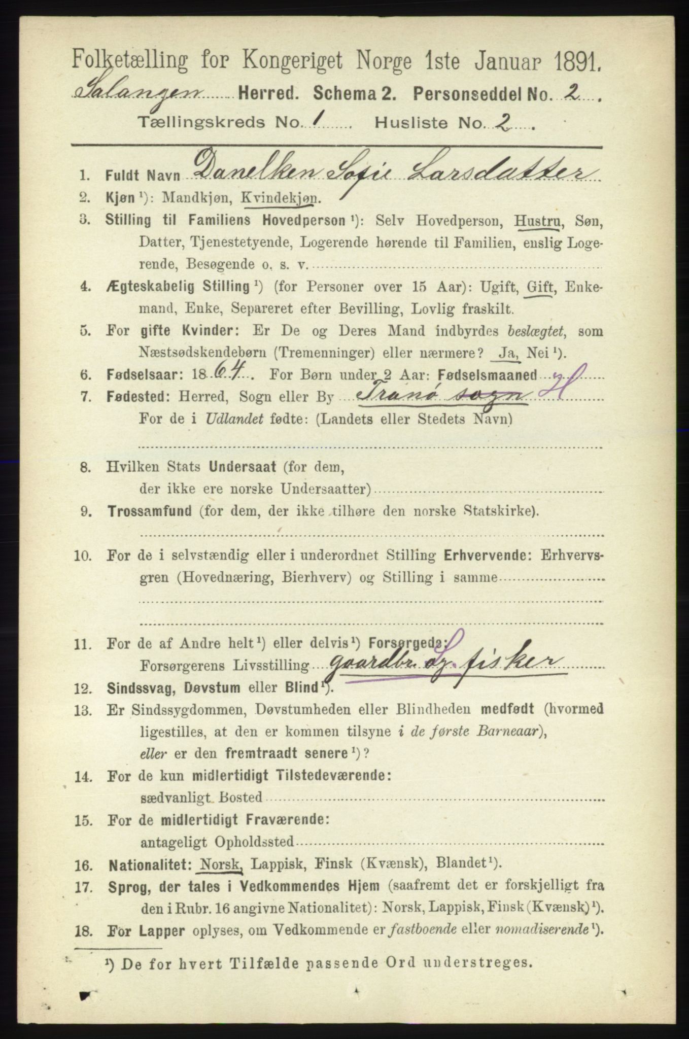 RA, 1891 census for 1921 Salangen, 1891, p. 77