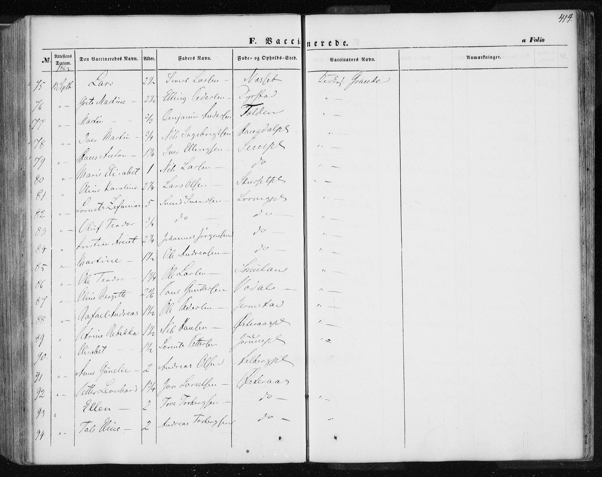 Ministerialprotokoller, klokkerbøker og fødselsregistre - Nord-Trøndelag, AV/SAT-A-1458/735/L0342: Parish register (official) no. 735A07 /1, 1849-1862, p. 414