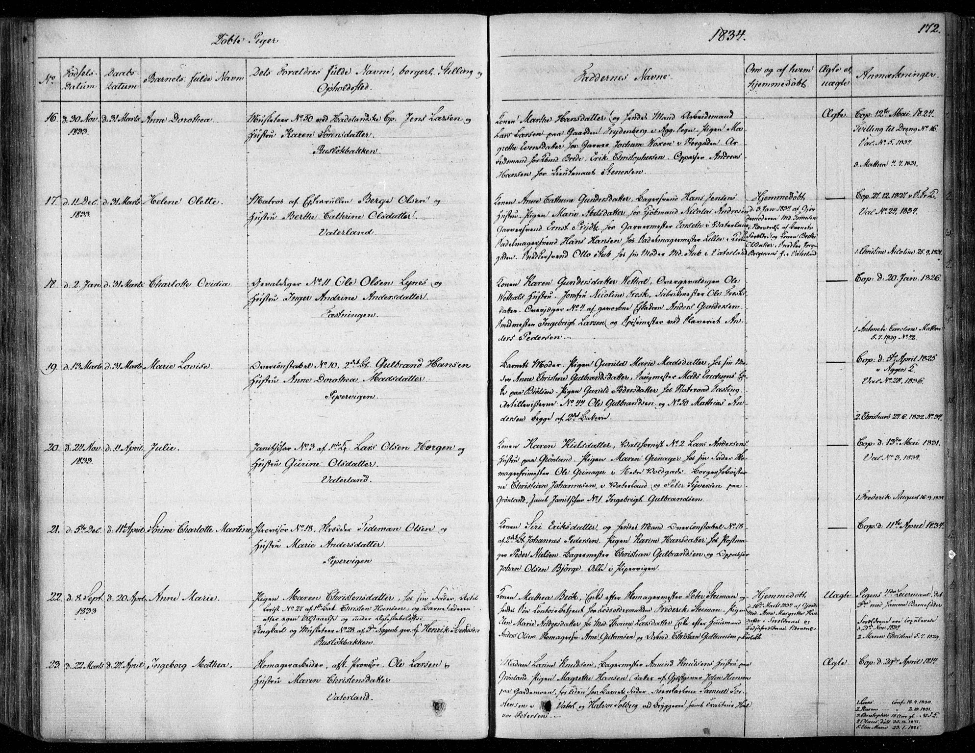 Garnisonsmenigheten Kirkebøker, SAO/A-10846/F/Fa/L0006: Parish register (official) no. 6, 1828-1841, p. 172