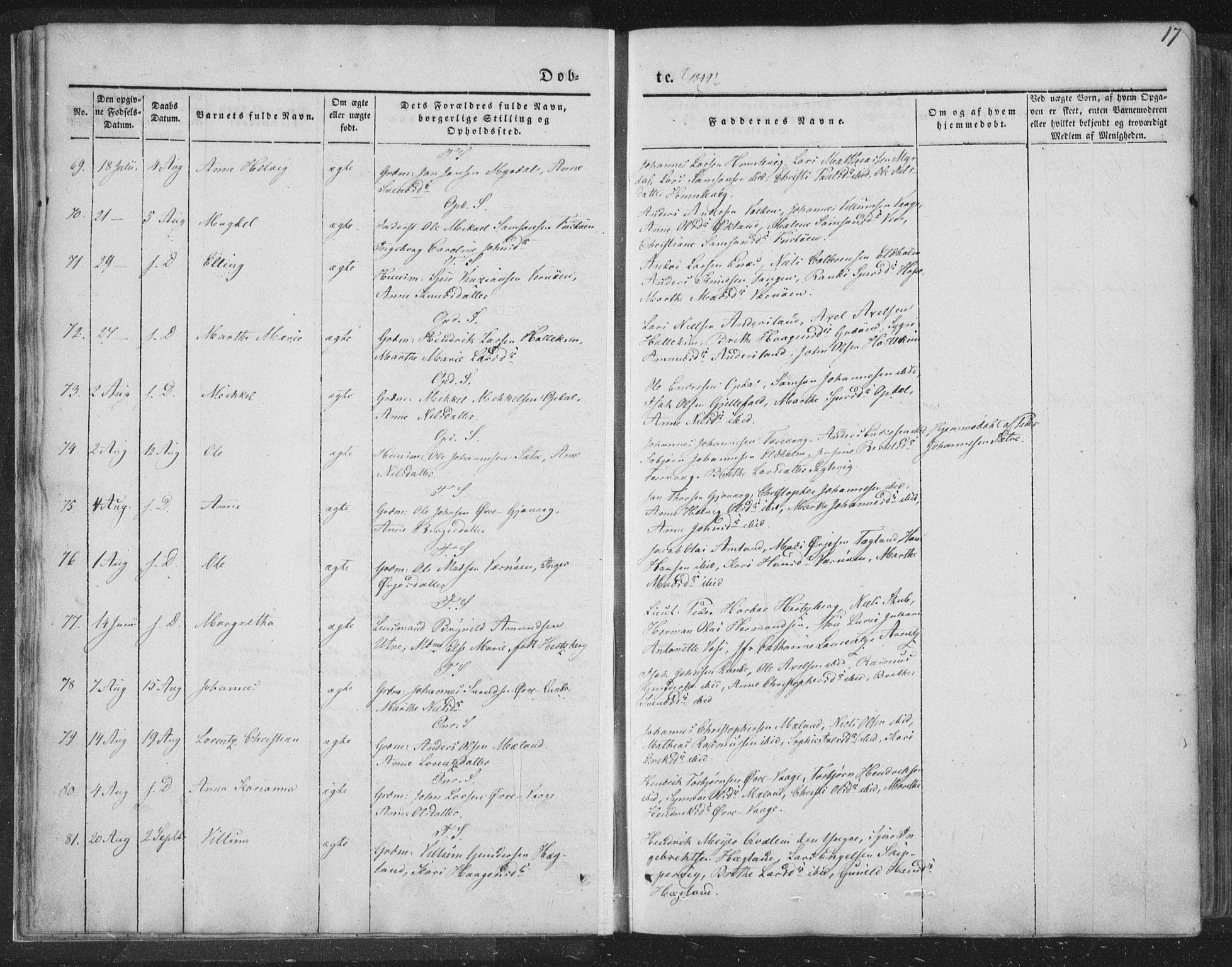 Tysnes sokneprestembete, SAB/A-78601/H/Haa: Parish register (official) no. A 10, 1848-1859, p. 17