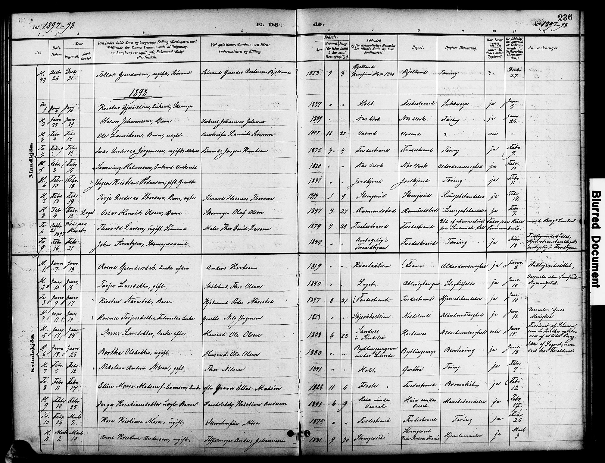 Holt sokneprestkontor, SAK/1111-0021/F/Fb/L0011: Parish register (copy) no. B 11, 1897-1921, p. 236