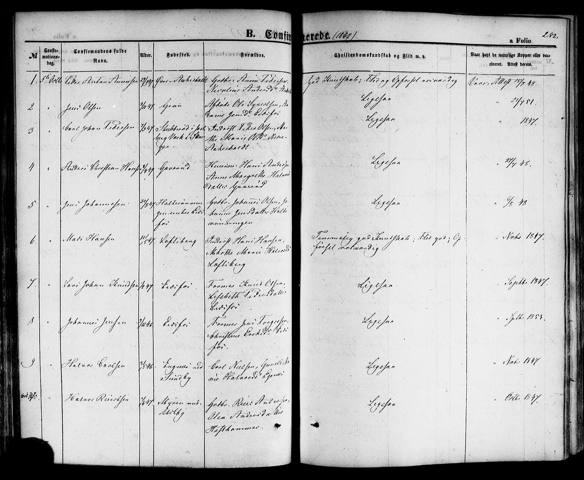 Hof kirkebøker, AV/SAKO-A-64/F/Fa/L0006: Parish register (official) no. I 6, 1851-1877, p. 282