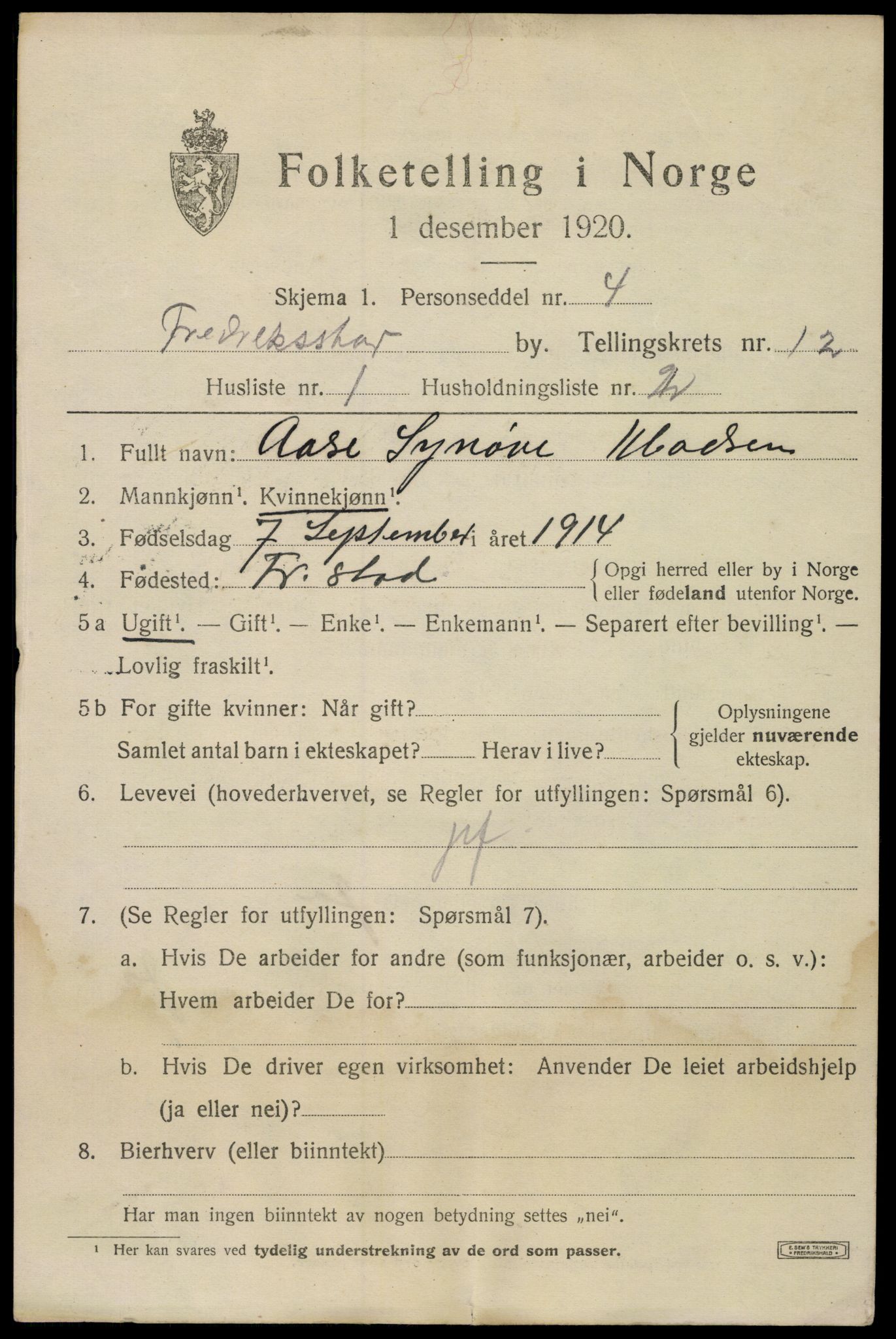 SAO, 1920 census for Fredrikstad, 1920, p. 30357